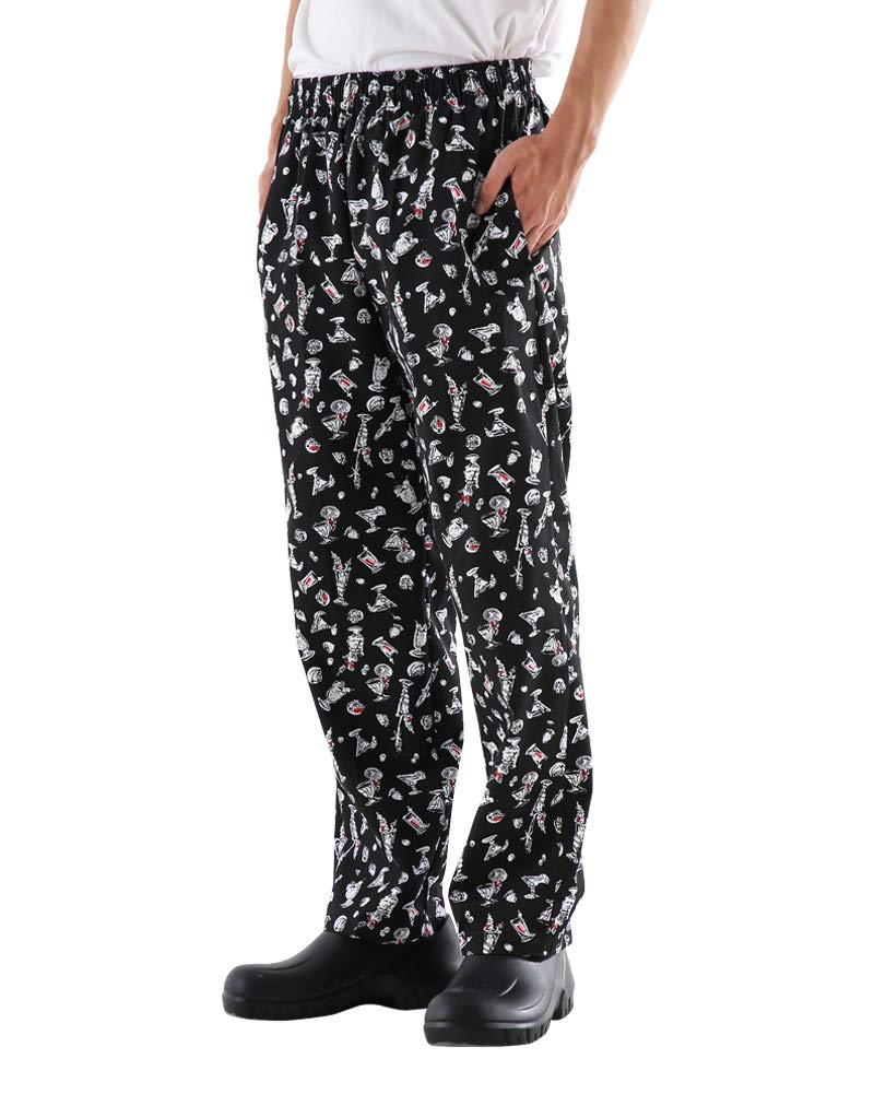 Stylish Unisex Baggy Printed Chef Pants - Elastic Waist Floral Restaurant Work Pants for Men & Women | Perfect for Kitchen Staff, Culinary Students & Professional Cooks