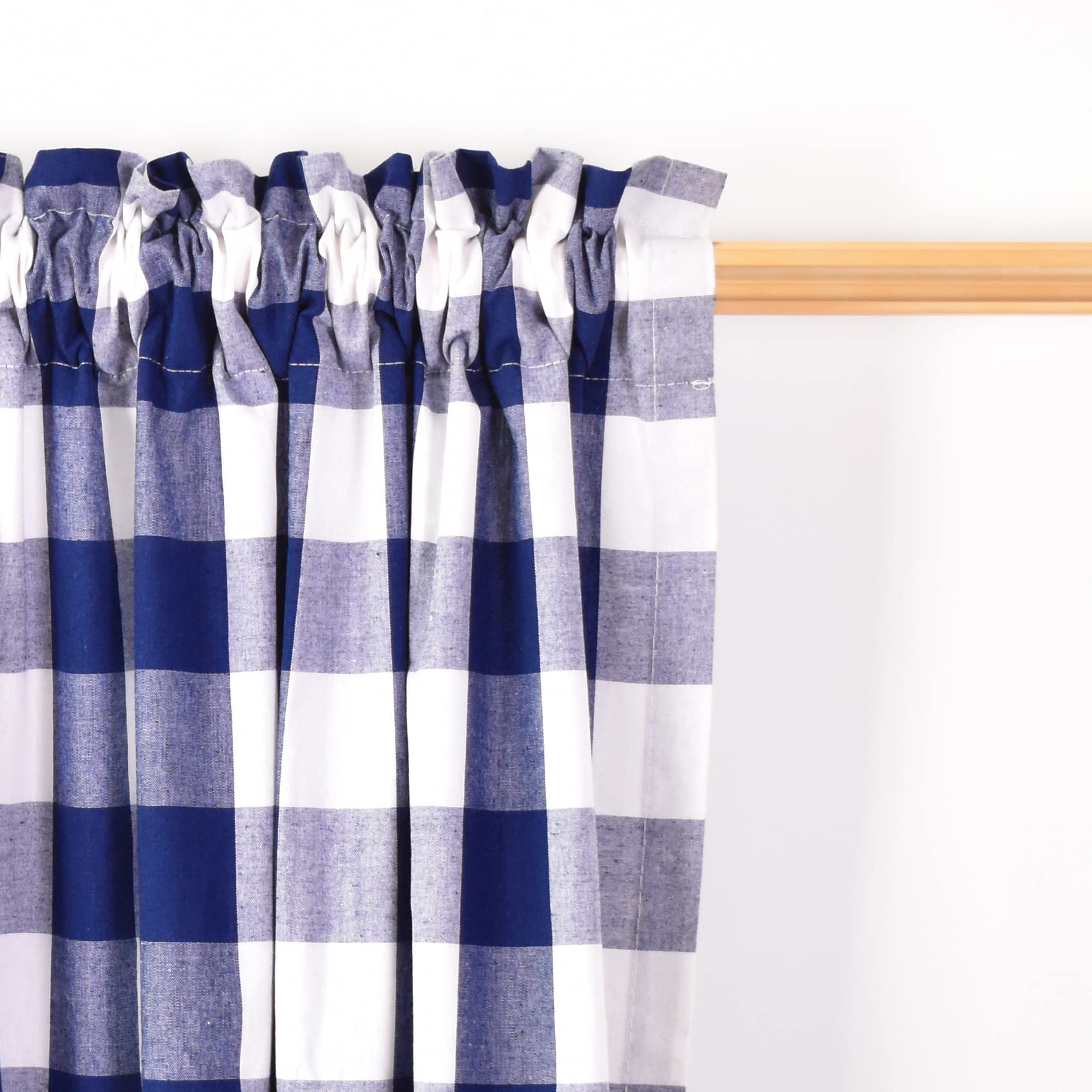 Navy Blue and White Buffalo Gingham Check Cotton Curtains - 63 Inch Long Rod Pocket Panels for Living Room, Kitchen & Bedroom - Set of 2 | Farmhouse Window Treatment & Home Decor