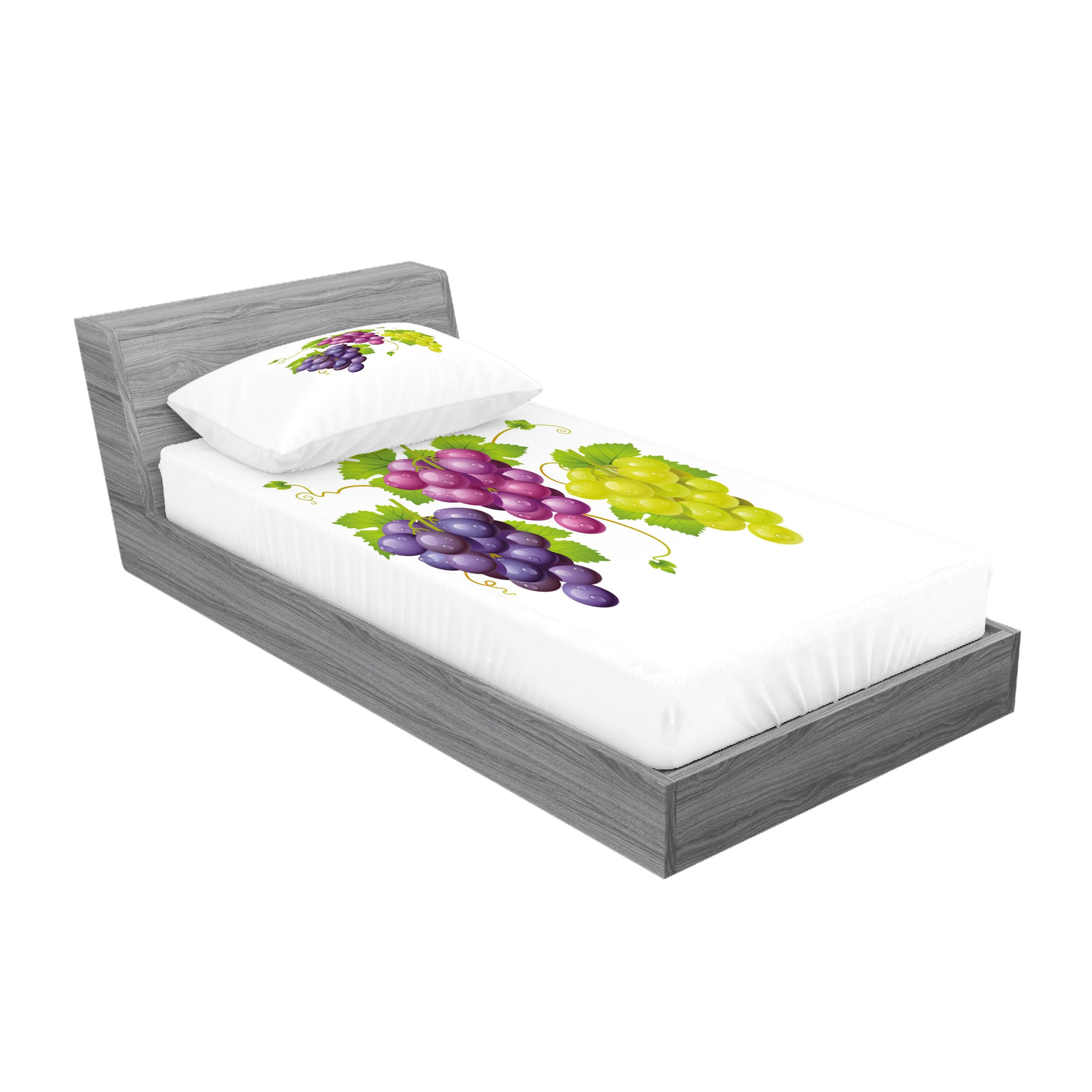 Ambesonne Vineyard Fitted Sheet & Pillow Sham Set - Burgundy Ivy Print 2-Piece Bedding Decor for Twin XL - Purple & Green Fresh Agriculture Artwork - Perfect for Farmhouse, Rustic & Vineyard Themed Bedrooms