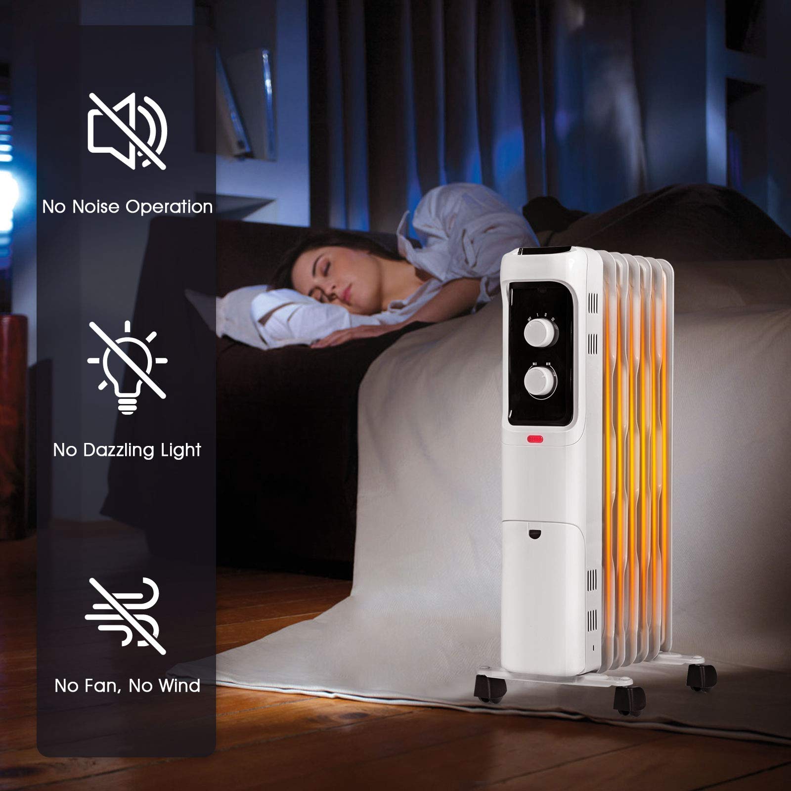Tangkula 1500W Oil Filled Radiator Heater - 3 Heat Settings, Adjustable Thermostat, Safety Protection - Energy Efficient Portable Electric Space Heater for Home, Office, Bedroom & Indoor Use | Perfect for Winter Heating & Energy Saving