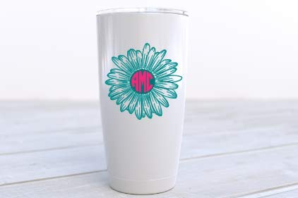 Custom Monogram Daisy Vinyl Decal Stickers - Personalized Name Initial Decals for Tumbler Cups, Water Bottles, Laptops & Hydro Flasks - Perfect for DIY Crafts, Gifts & Home Decor