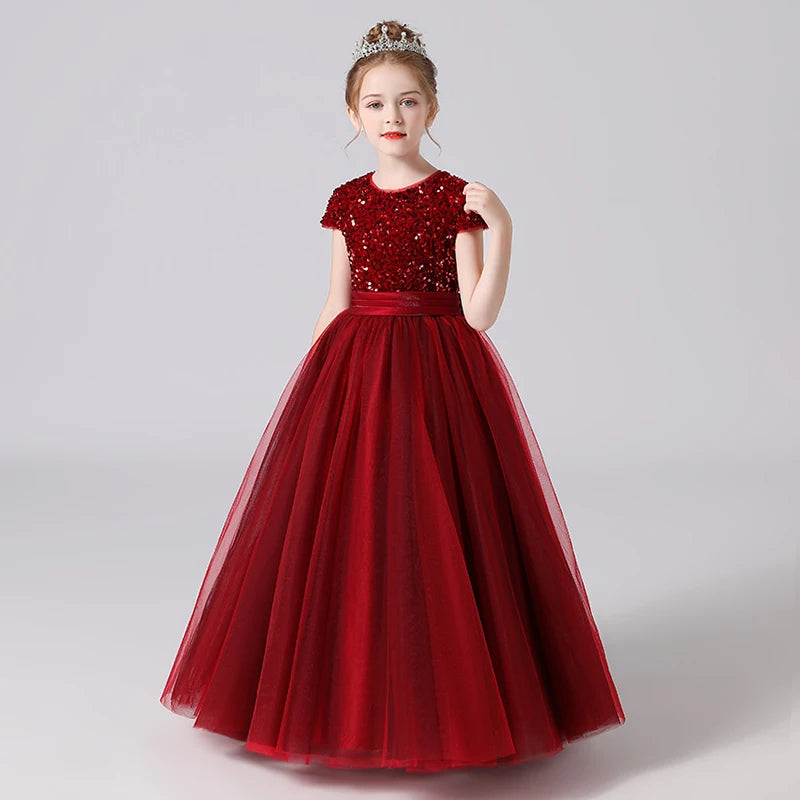 Sparkly Sequin Tulle Flower Girl Dress with Puffy Skirt - Elegant Pageant Gown for Weddings, Birthday Parties & Special Occasions