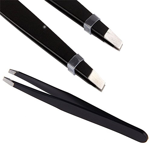 Black Stainless Steel Angled Eyelash & Eyebrow Tweezers - Professional Makeup Tools for False Eyelash Application & Eyebrow Grooming - Perfect for Salon, Home Use & Travel Makeup Kit