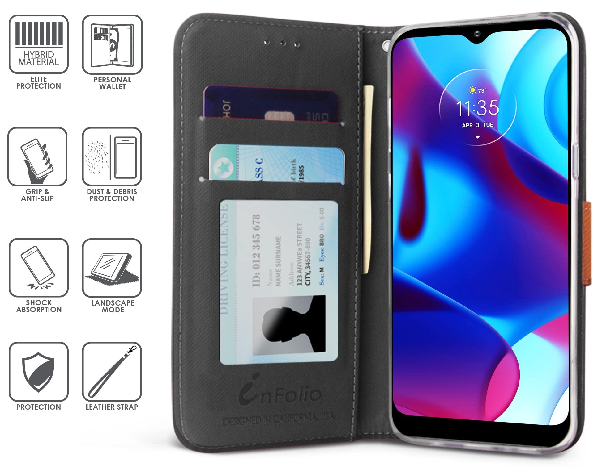 Motorola Moto G Pure 2021 Wallet Phone Case with Credit Card Slots & ID Holder - Black/Brown Folio Cover with Magnetic Closure, Wrist Strap & Kickstand | Perfect for Hands-Free Viewing, Daily Commute & Secure Storage