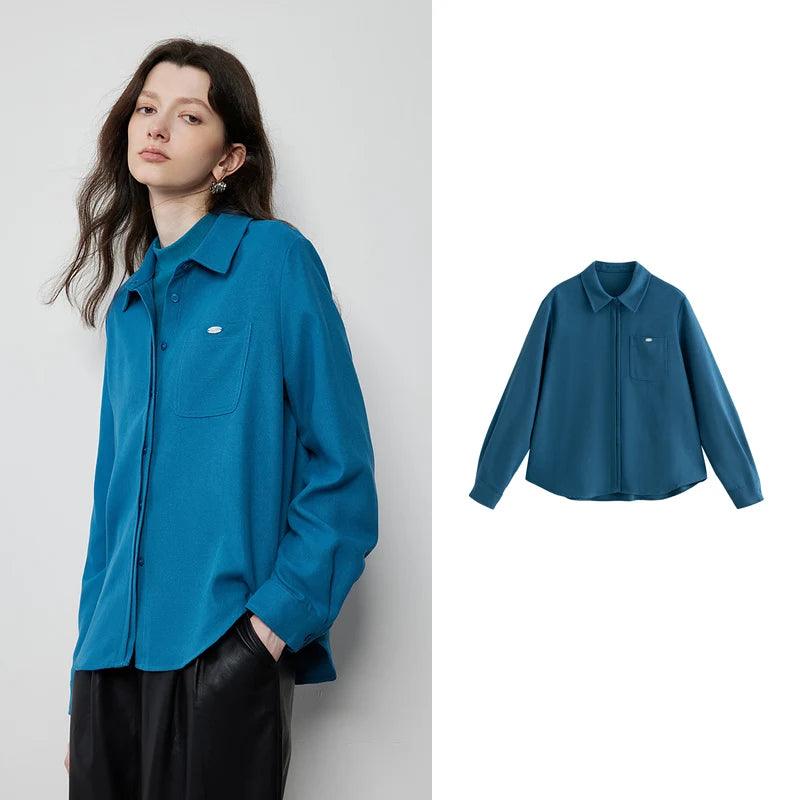 Women's Beige Workwear Blouse - Soft Brushed Long Sleeve Office Shirt with Turn Down Collar | Professional Business Attire for Autumn & Winter | Perfect for Office, Meetings & Formal Events
