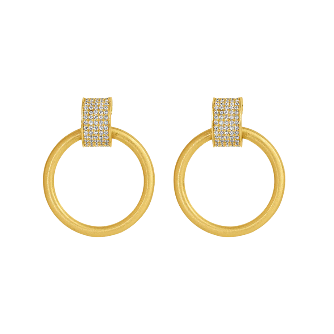 Dean Davidson 14K Gold Plated White Topaz Drop Hoop Earrings for Women - Elegant Dangle Earrings for Party, Wedding & Evening Wear