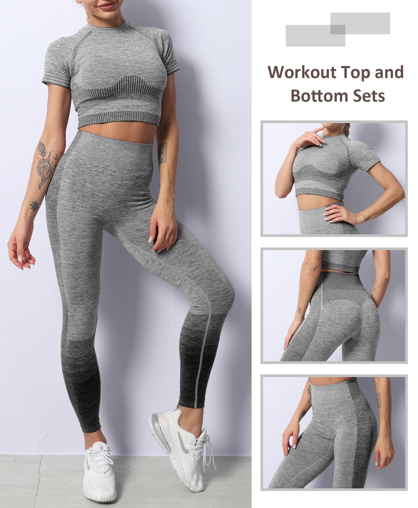 FeelinGirl Women's 2-Piece Seamless Workout Set - Ribbed Crop Top & High Waist Yoga Leggings | Gym, Running, Pilates & Lounge Wear