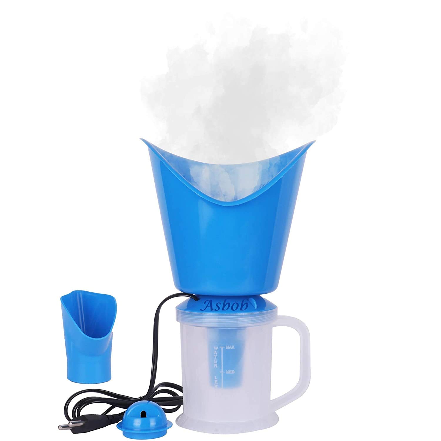 Krupanidhi 3-in-1 Extra Steam Vaporizer for Cough & Nasal Relief - Personal Steam Inhaler with Nozzle for Cold & Allergy Relief (Blue) - Perfect for Home & Travel Use