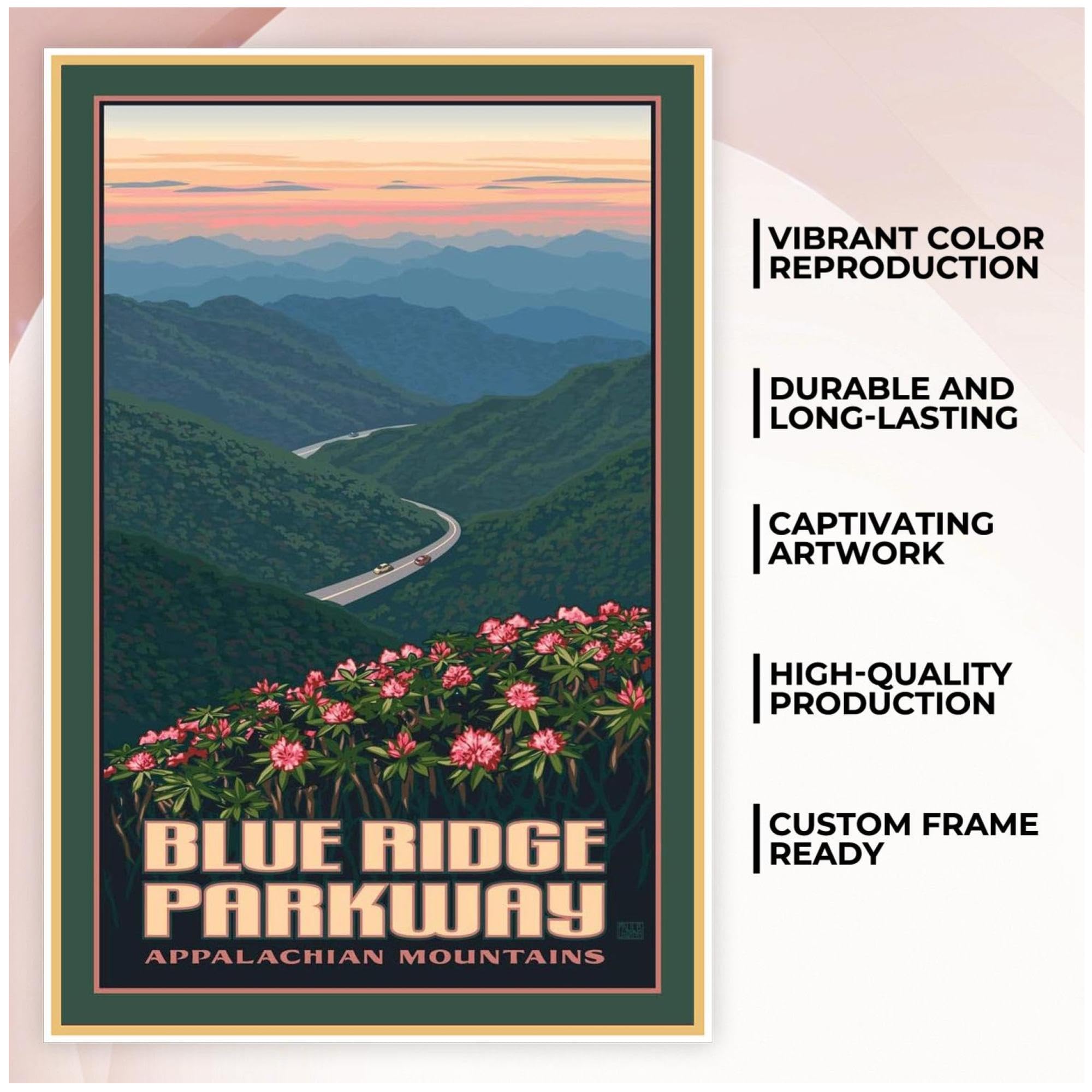 Paul Leighton Blue Ridge Parkway Giclee Print - Appalachian Mountains Landscape Art Poster - Framed Wall Decor 26x38 Inches for Living Room, Office, Bedroom - Perfect for Nature Lovers & Travel Enthusiasts