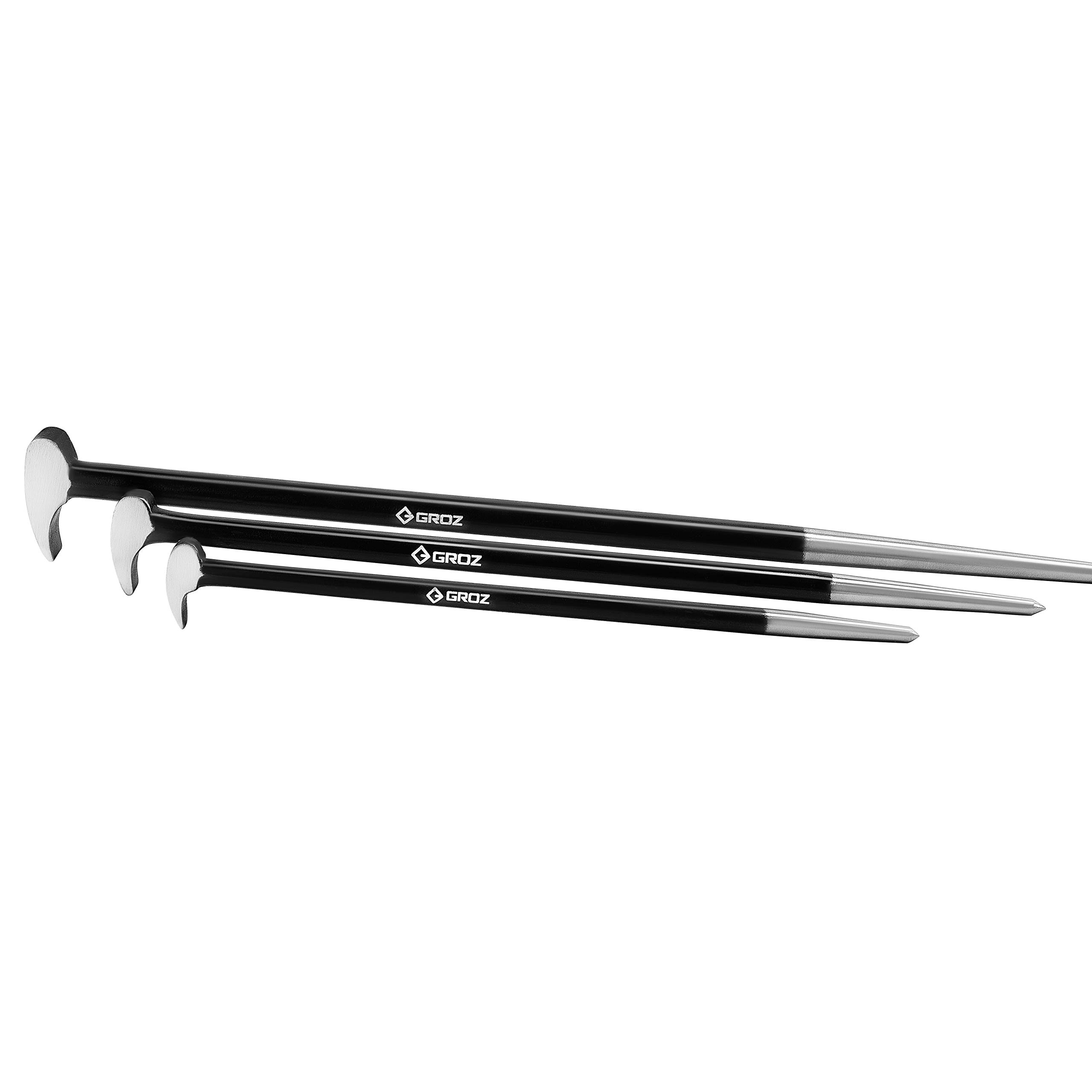 Groz 33155 3-Piece Pry Bar Set - Heavy Duty Demolition Tools for Woodworking, Construction & Home Renovation Projects