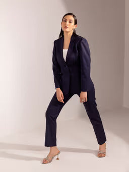 Premium Poly Cotton Pant Suit for Women - Navy Blue Business Attire | Office Wear, Professional Outfits & Formal Occasions