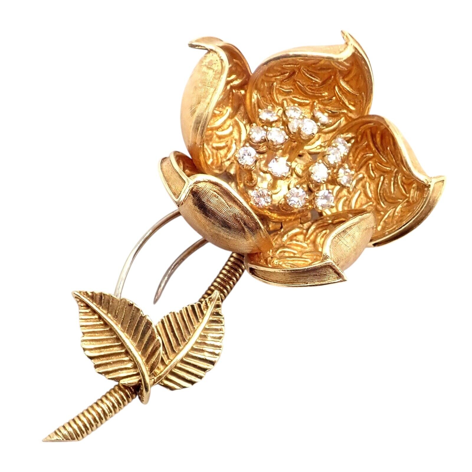 Hammerman Brothers 18k Yellow Gold Diamond Rose Flower Brooch Pin - Elegant Day & Night Jewelry for Women, Perfect for Weddings, Parties & Special Occasions
