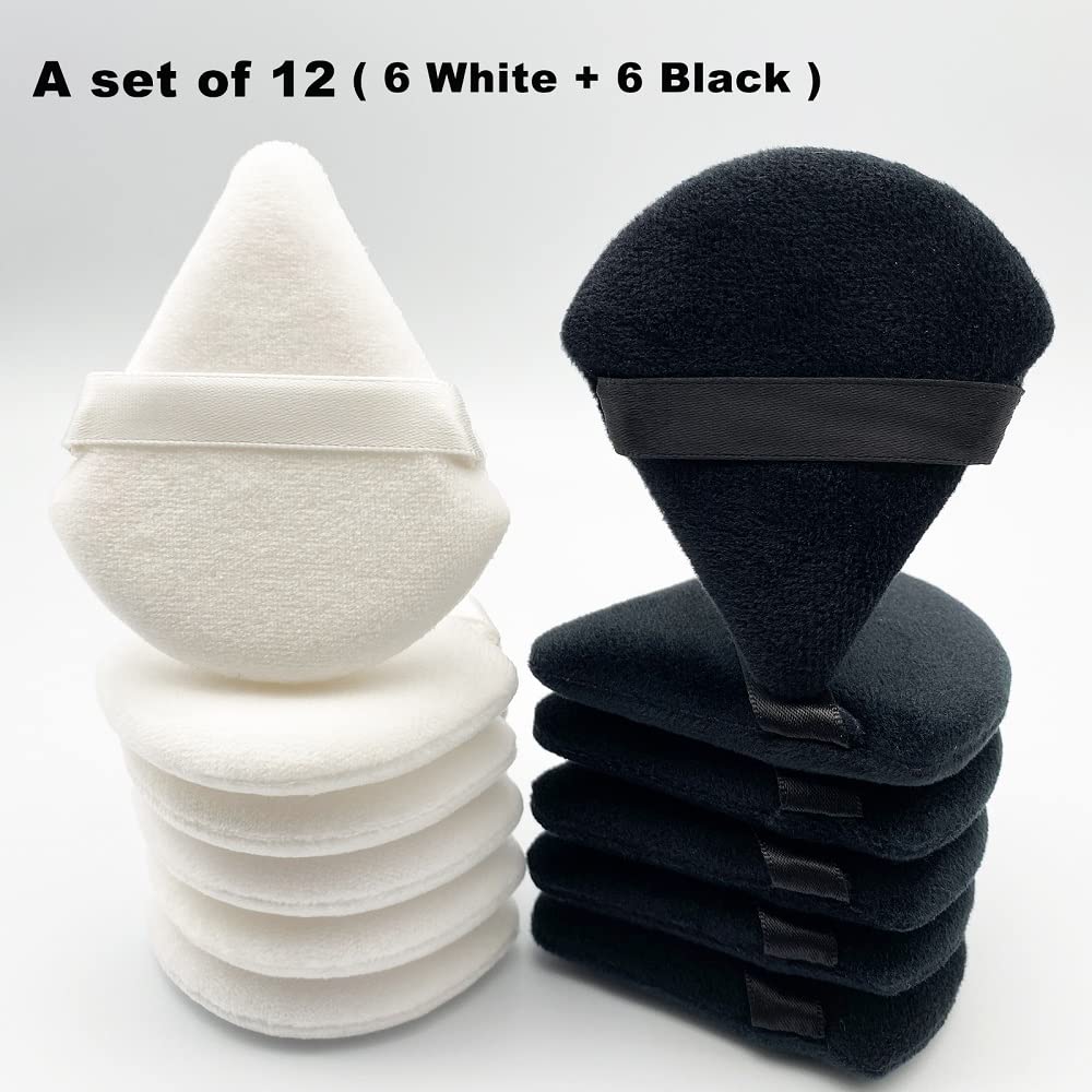 12Pcs Triangle Powder Puffs - Velour Makeup Sponges for Setting Powder, Foundation & Blush - Crease-Free Under Eye & Nose Application - Perfect for Professional Makeup & Travel Touch-Ups