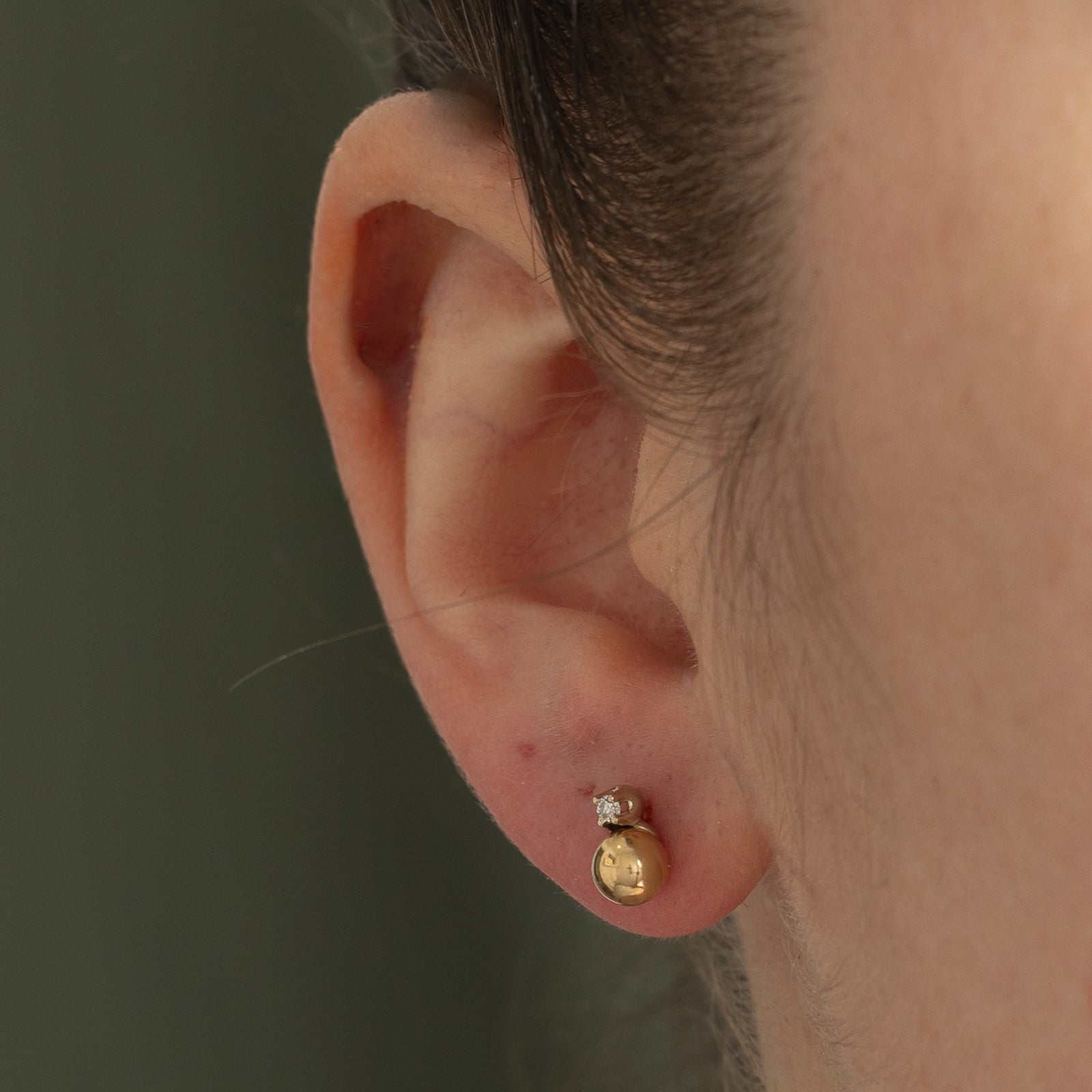 14K Gold Sphere & Diamond Stud Earrings | 0.05ctw Diamond Earrings for Women | Elegant Jewelry Gift for Birthday, Anniversary & Special Occasions