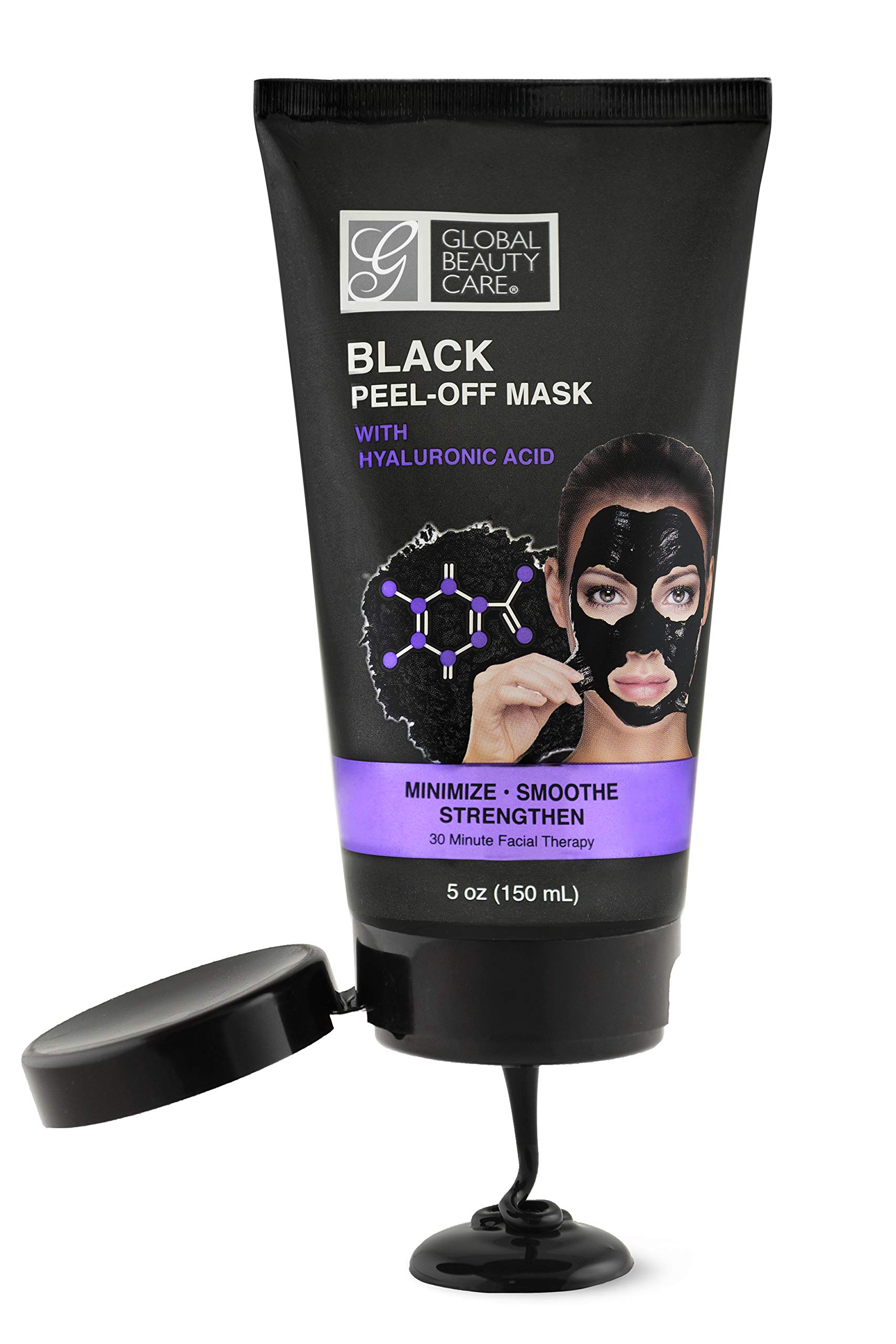 Global Beauty Care Black Peel-Off Mask with Hyaluronic Acid - Deep Cleansing & Hydrating Facial Treatment for Acne, Blackheads & Pores - Perfect for Spa Night & Self-Care Routine