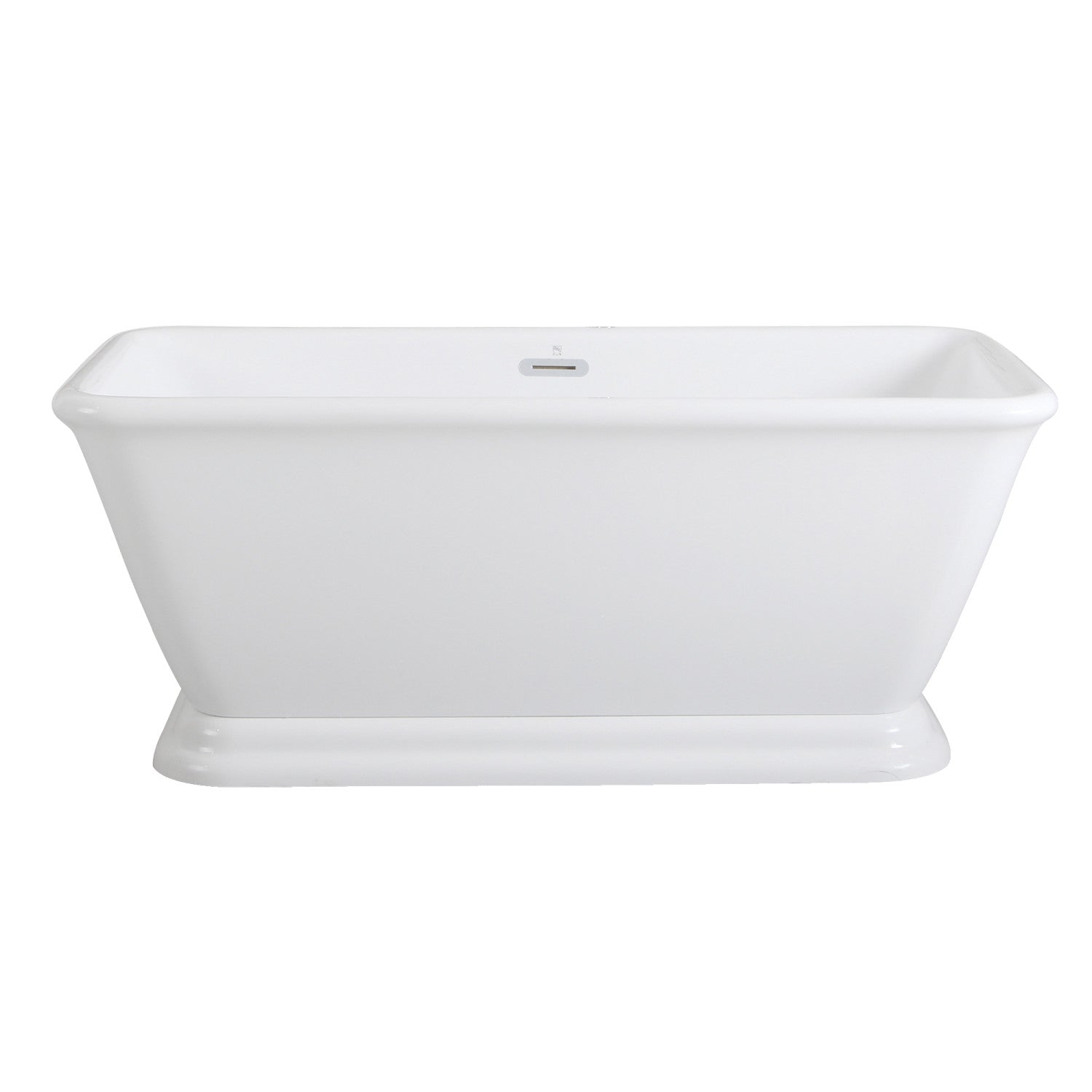 Aqua Eden 60 Inch Acrylic Oval Rectangular Double Ended Pedestal Bathtub - Glossy White Freestanding Soaking Tub with Drain (No Faucet Holes) for Luxury Bathroom & Spa Relaxation