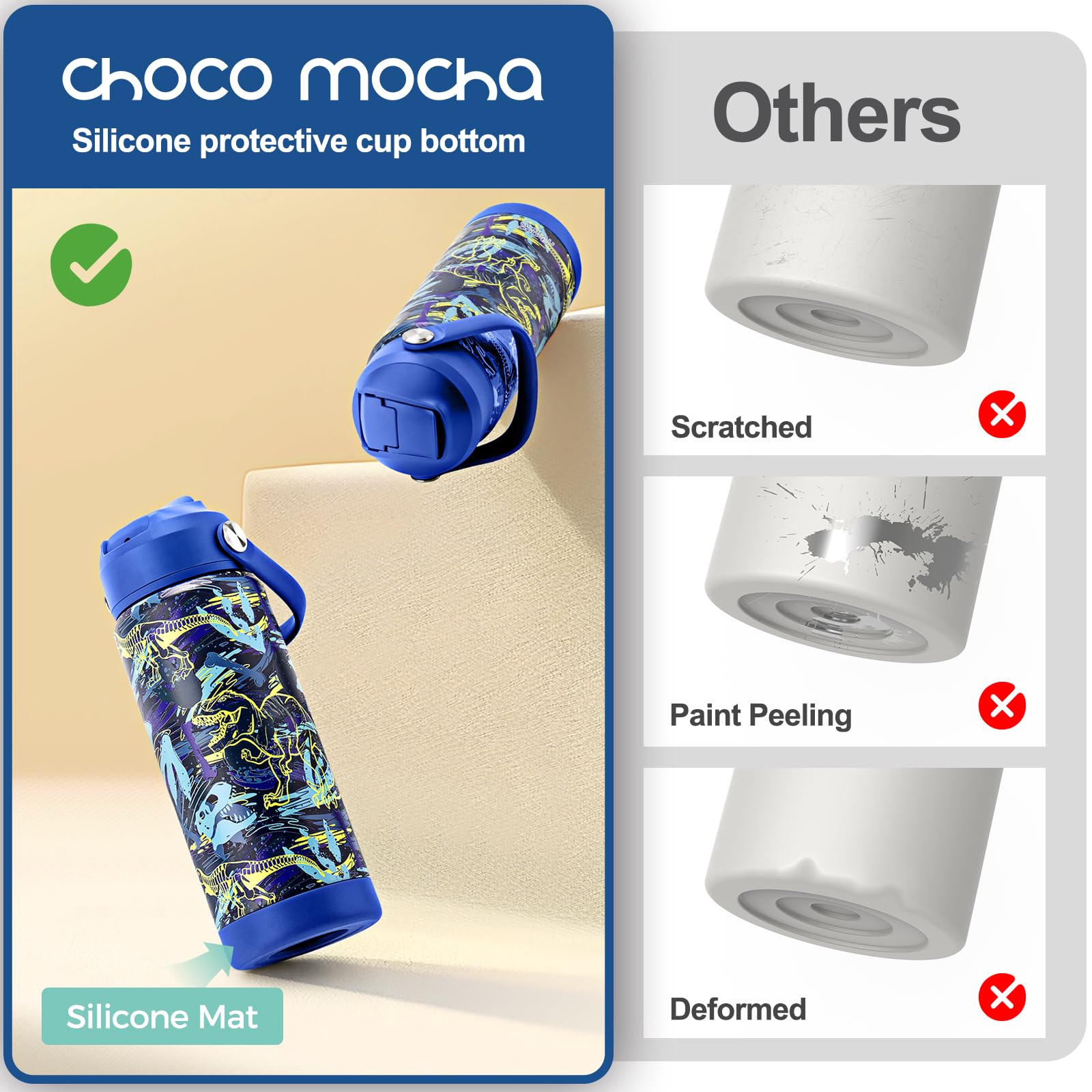 Choco Mocha Insulated Stainless Steel Water Bottle for Kids - 14Oz Leakproof School Water Bottle for Boys & Girls - BPA Free, Keeps Drinks Cold/Hot - Perfect for School, Sports & Outdoor Activities
