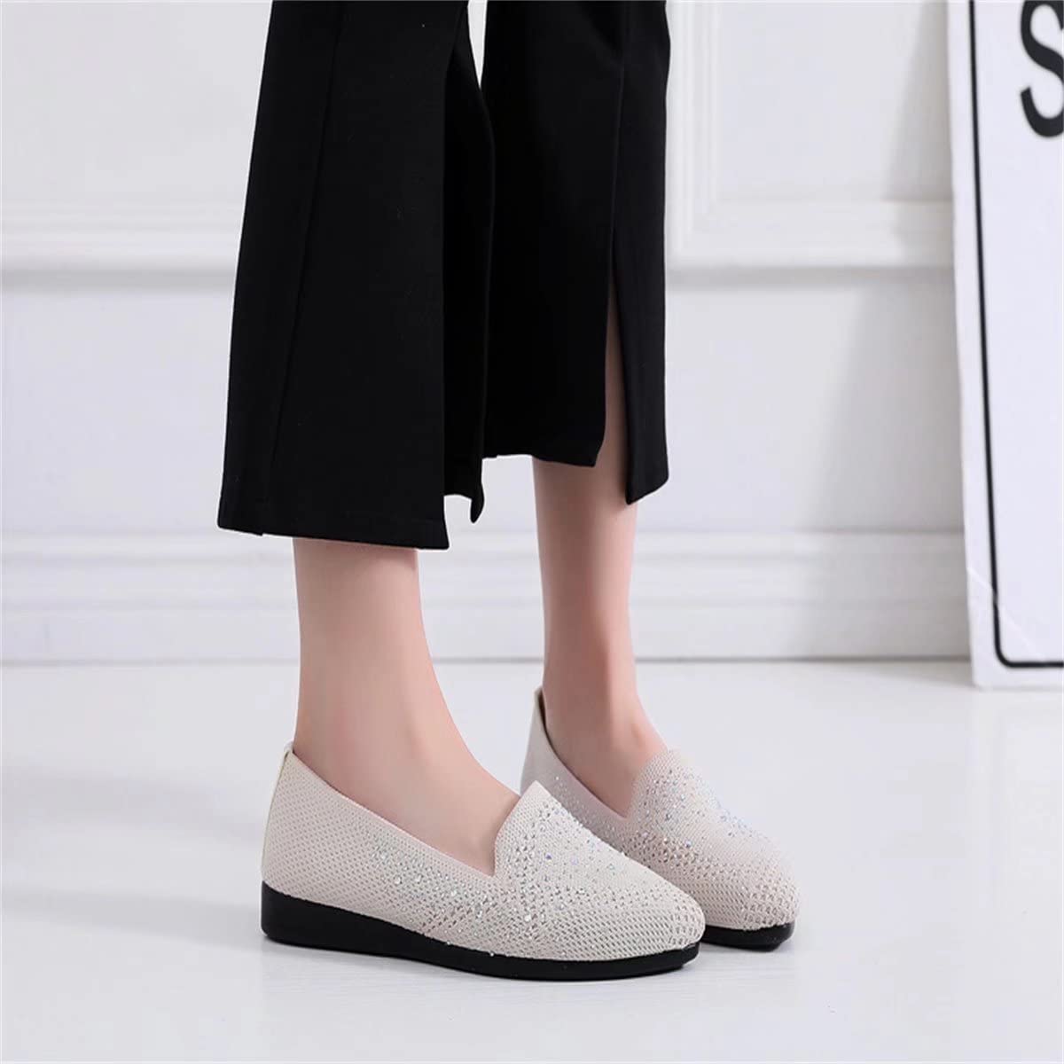 Stunning Women's Rhinestone Ballet Flats - Elegant Pointed Toe Knitted Slip-On Shoes for Casual Wear | Perfect for Office, Parties & Everyday Comfort
