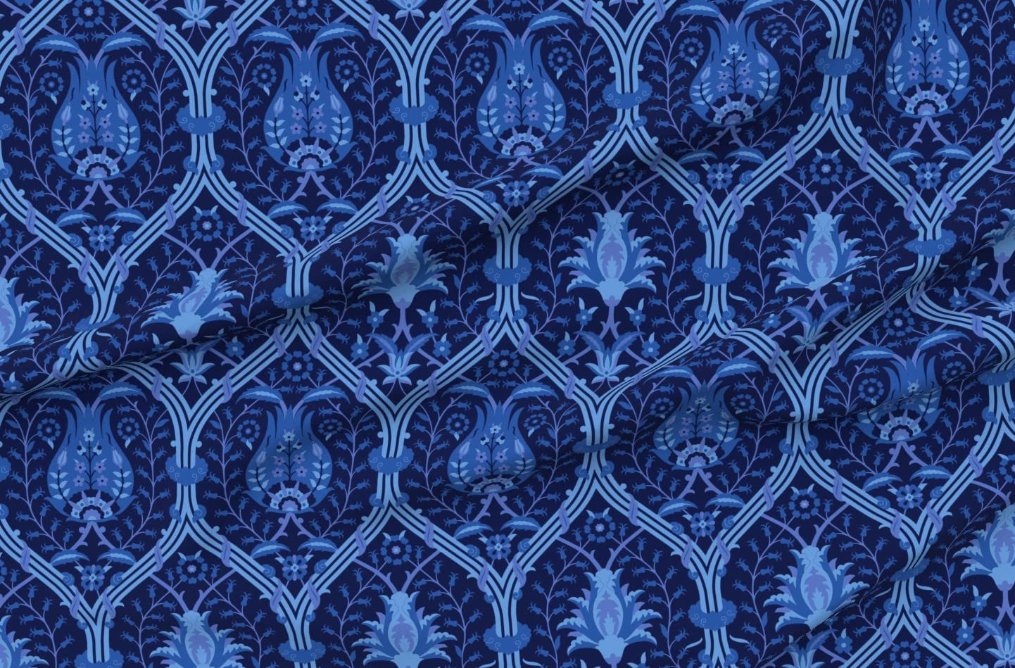 Floral Vines Blue Ogee Printed Minky Fabric by The Yard - Soft Plush Material for Sewing Baby Blankets, Quilt Backing & DIY Projects - Perfect for Nursery Decor, Home Crafts & Gift Making