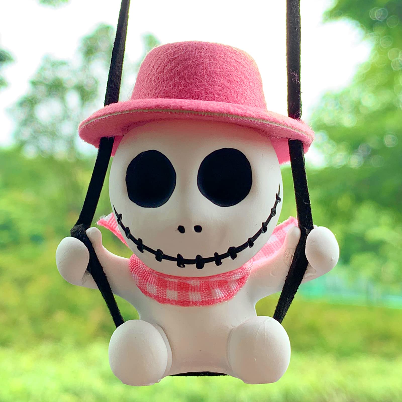 Swinging Skull Car Mirror Hanging Accessories - Cute Halloween Decor for Rear View Mirror - Unique Car Decor Gifts for Men & Women - Perfect for Halloween, Car Shows & Themed Parties