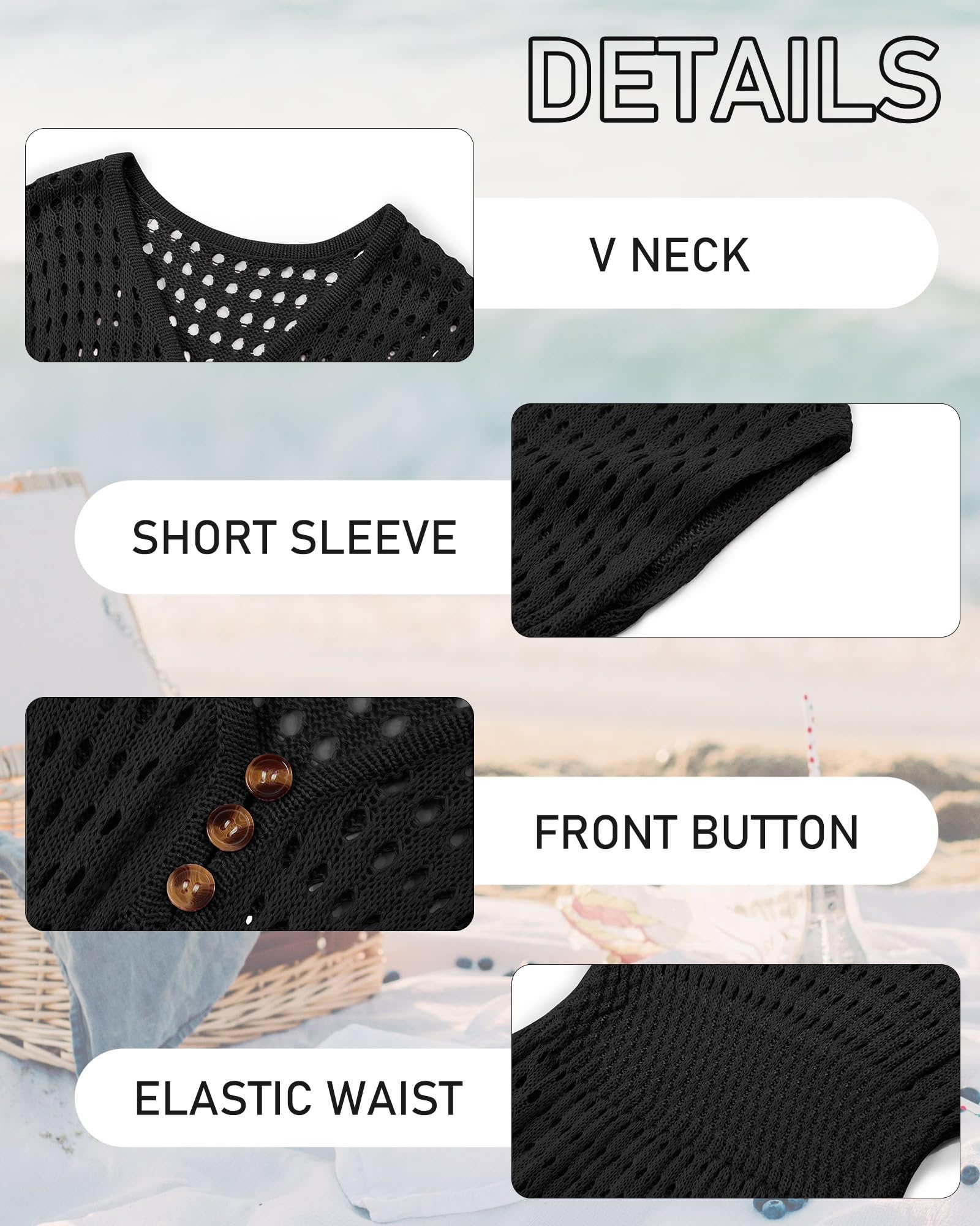 Haloumoning Girls Crochet Swim Cover Up - Beach Button Front Short Sleeve Swimwear Dress for Kids Ages 5-14 | Perfect for Pool Parties, Beach Vacations & Summer Outings