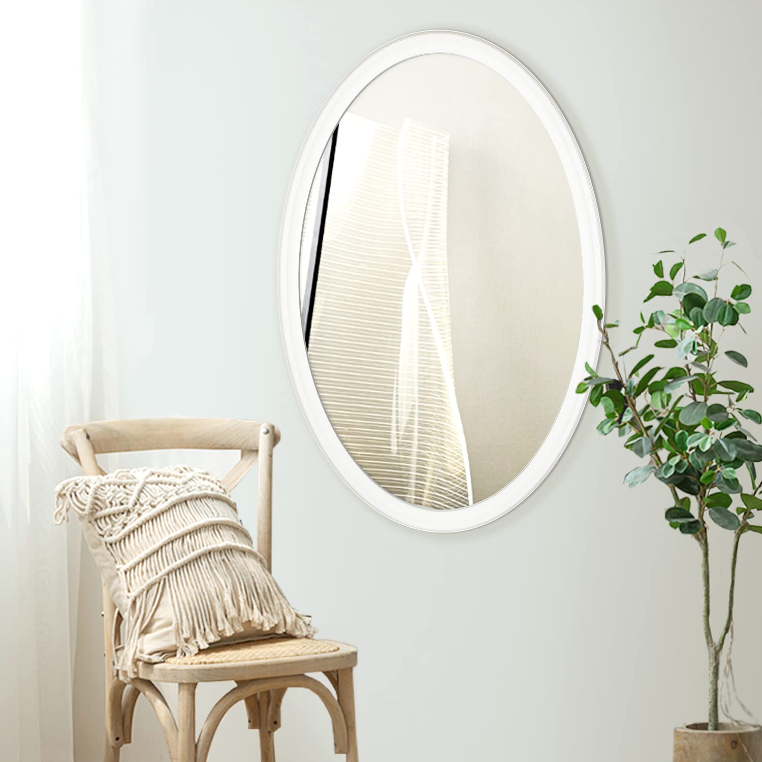 Modern Oval Bathroom Mirror with Wood Frame - 36x24 Inches, Wall Mounted Vanity Mirror for Bathroom, Bedroom, and Dressing Room - Perfect for Makeup, Shaving, and Home Decor