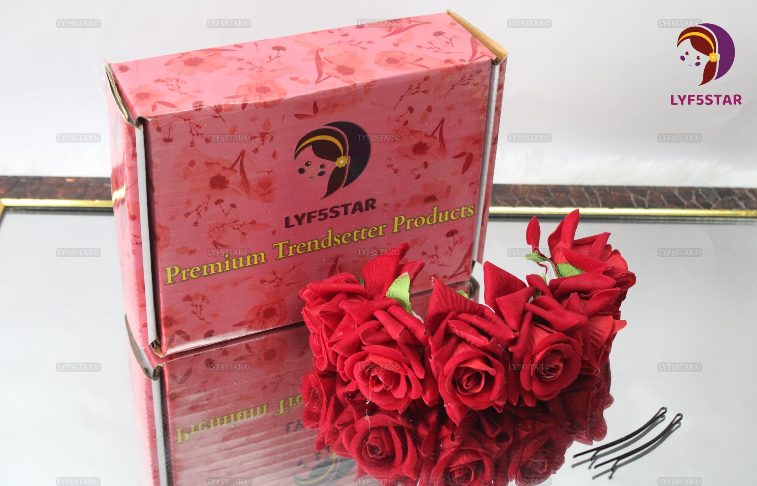 LYF5STAR Natural Red Rose Veni Gajra Hair Accessory for Women & Girls - Wedding Bridal Bun Hair Jewelry - Perfect for Indian Weddings, Festivals & Special Occasions - Pack of 1 (Red)