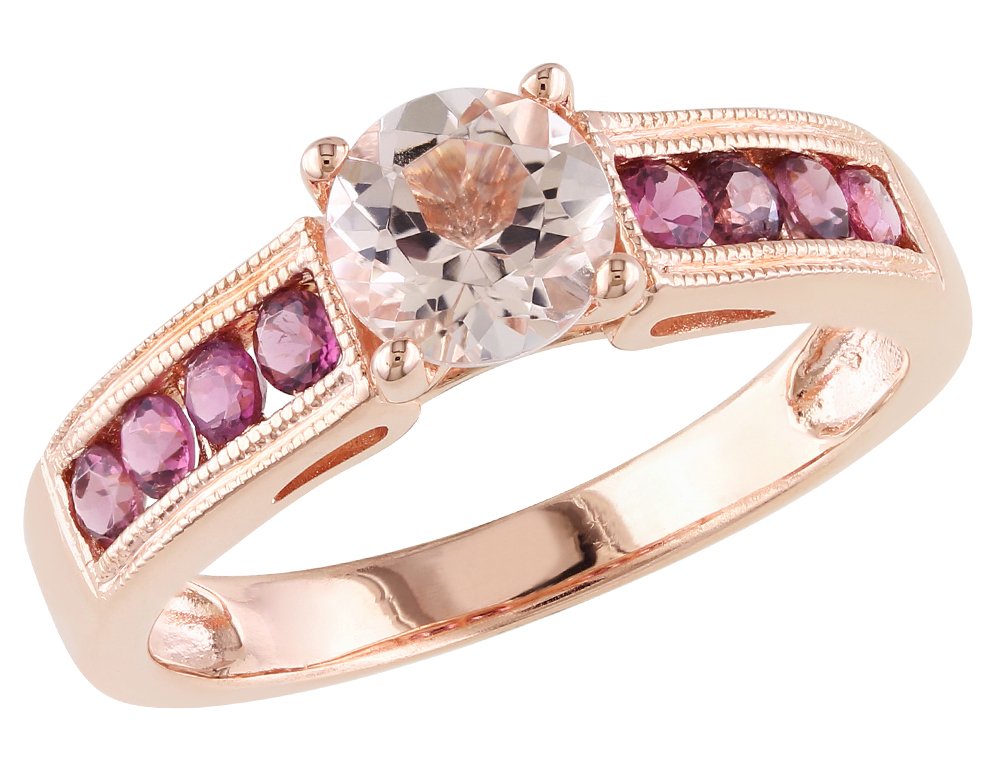 Morganite & Pink Tourmaline Sterling Silver Ring for Women - Elegant Rose Gold Plated Jewelry for Engagement, Anniversary & Special Occasions