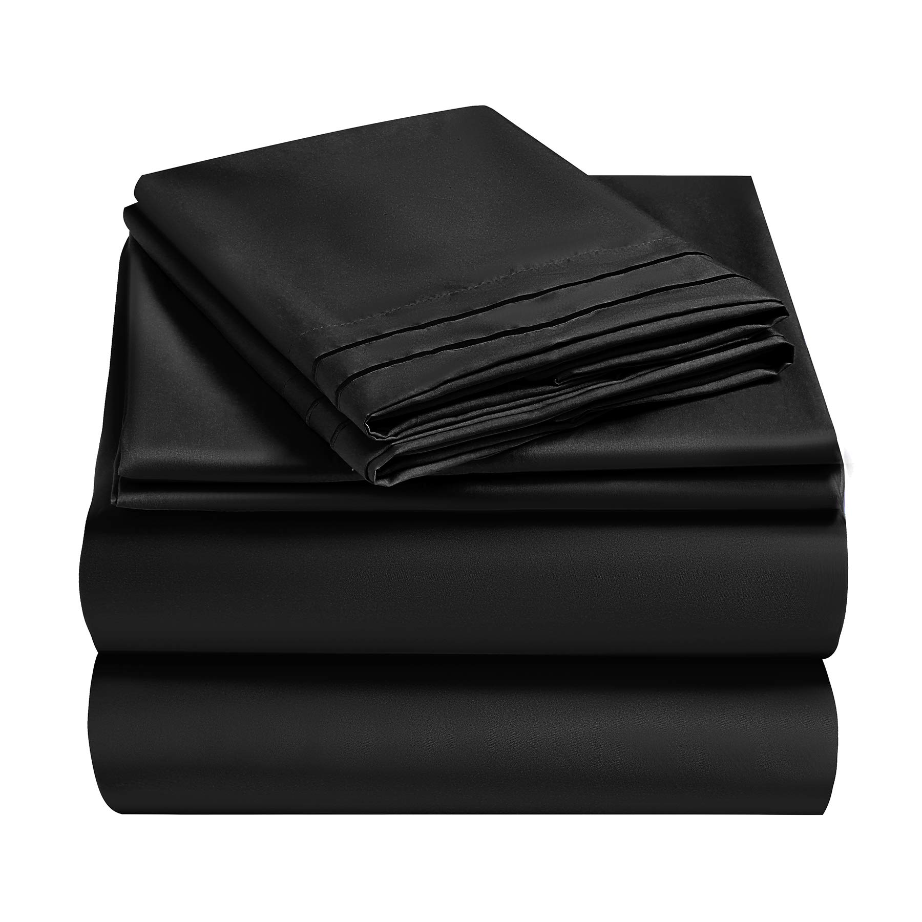 Titmay 4-Piece King Size Bed Sheet Set - Ultra Soft Luxury Microfiber Sheets with Deep Pocket, Wrinkle & Fade Resistant - Breathable & Lightweight for All Seasons (Black) - Perfect for Master Bedroom, Guest Room & Vacation Homes