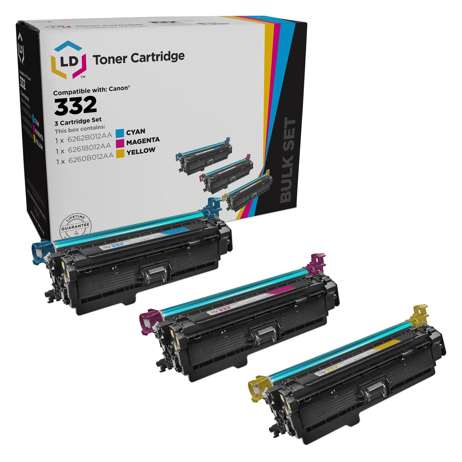 LD Products Remanufactured Toner Cartridge 3-Pack (Cyan, Magenta, Yellow) - Compatible with Canon 332 & ImageClass LBP7780Cdn Printers | High-Quality Replacement for Home & Office Printing