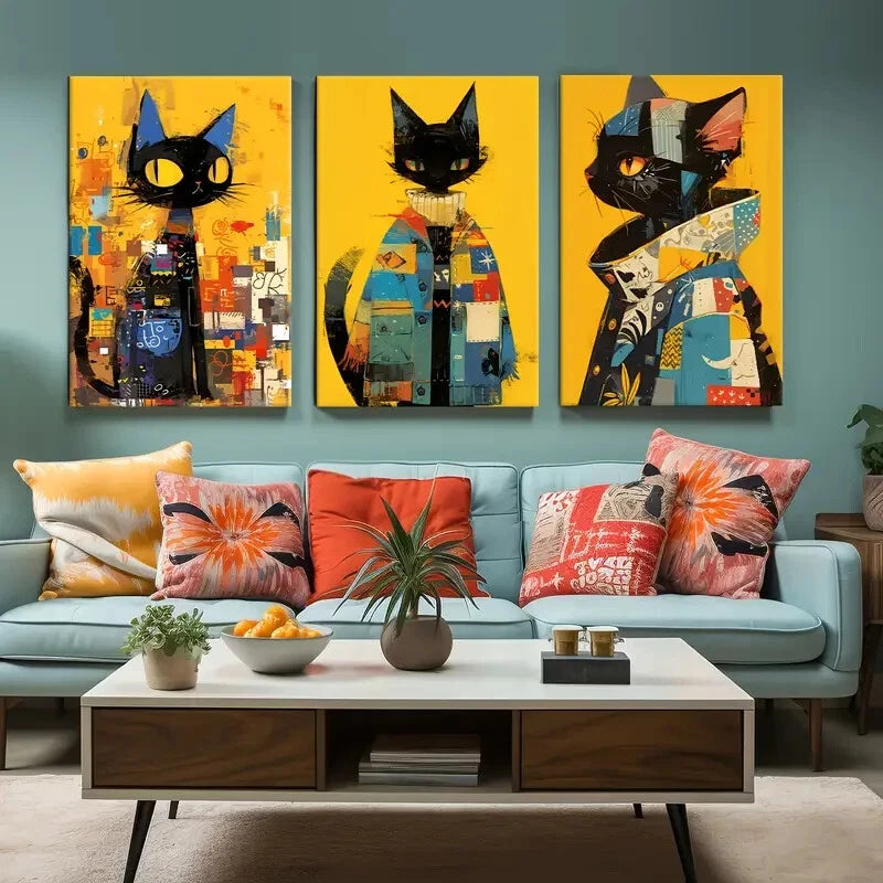 3-Piece Cat Metal Wall Art Prints - Ready to Hang Decorative Paintings for Living Room, Bedroom & Office Decor