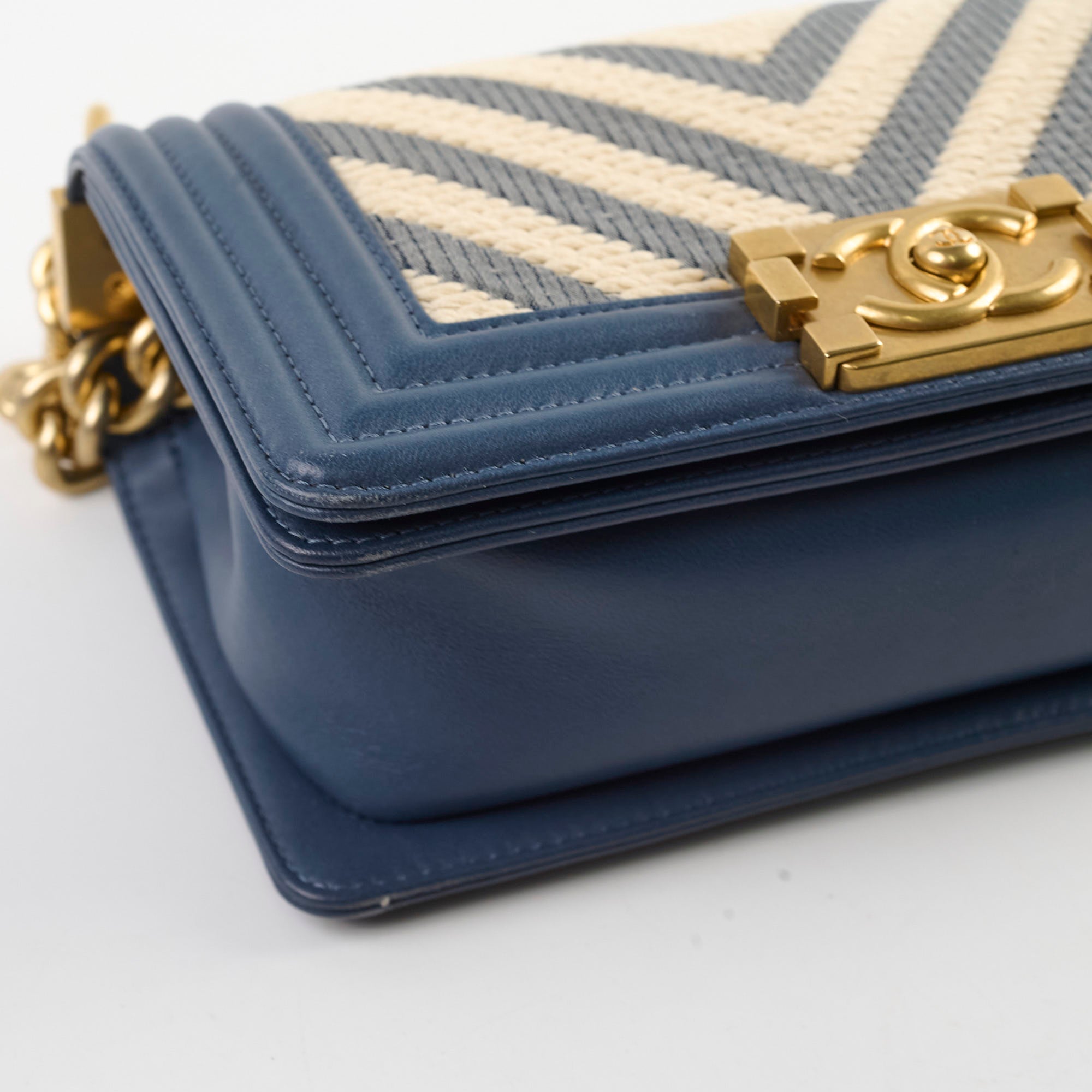 Chanel Boy Small Blue Woven Leather Handbag - Luxury Designer Crossbody Bag for Women | Perfect for Evening Parties, Date Nights & Special Occasions