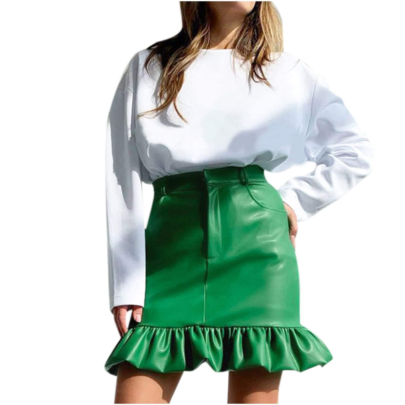ESULOMP Women's High Waist Leather Bodycon Mini Skirt - Sexy PU Side Wrap Pencil Skirt for Y2K Streetwear | Perfect for Club, Party & Casual Outfits