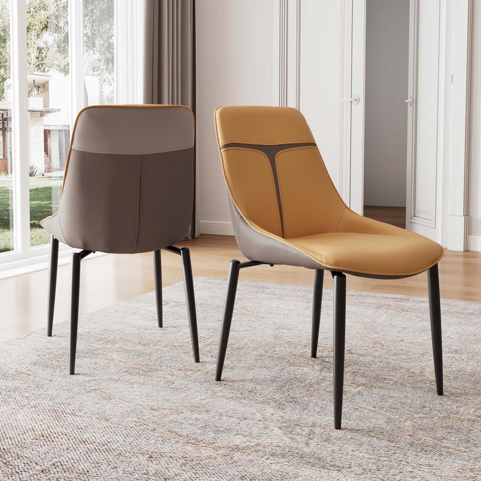 Luxury Upholstered Dining Chairs Set of 2 - Modern Turmeric & Gray Accent Side Chairs for Elegant Dining Room, Kitchen, or Home Office Decor