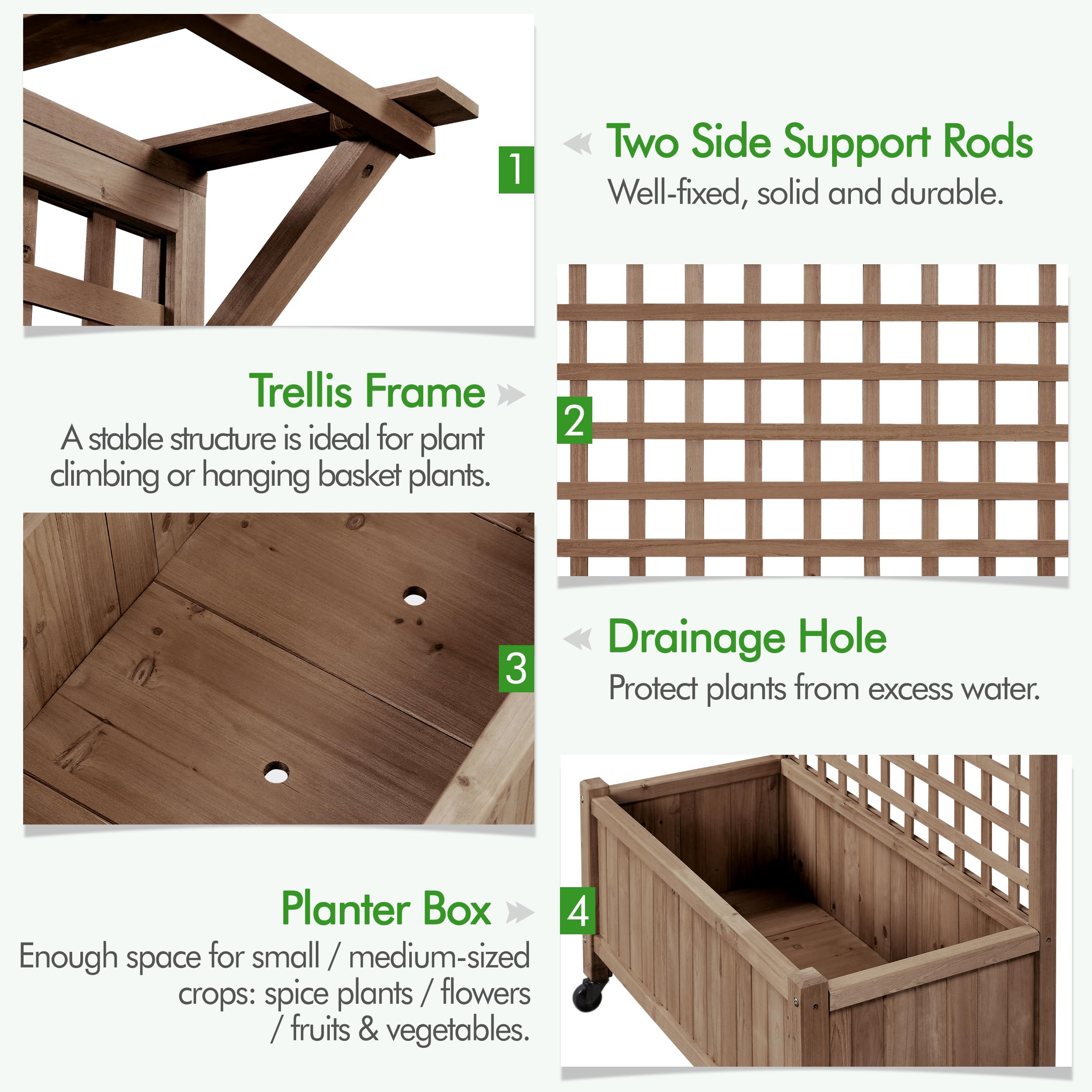 Yaheetech 72 Inch Tall Dark Brown Raised Garden Planter Box with Trellis - Outdoor Flower Pot for Climbing Plants, Vegetables & Herbs - Heavy Duty Wooden Planter with Drainage Holes for Patio, Backyard & Balcony Gardening