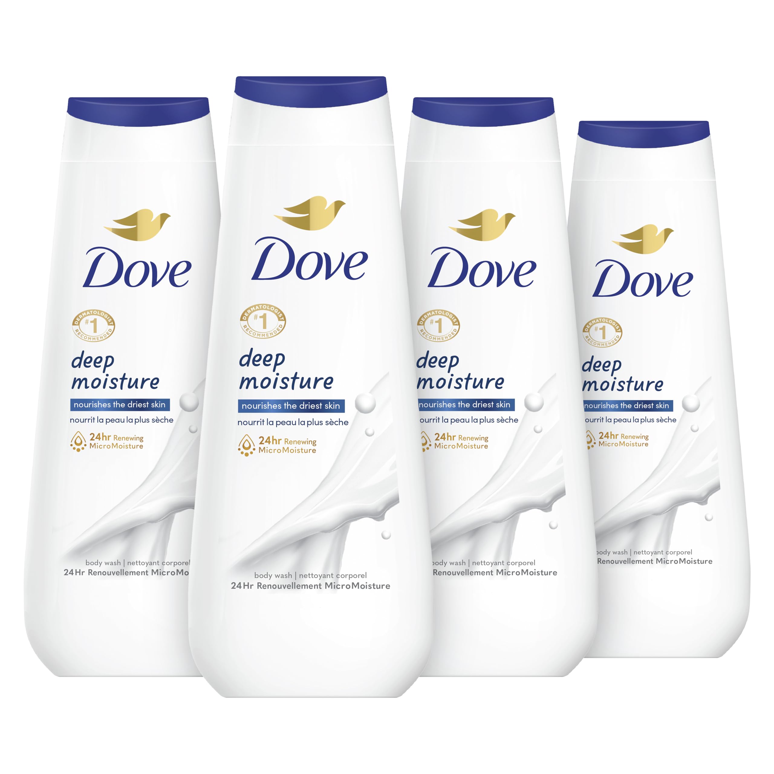 Dove Sensitive Skin Body Wash 4-Pack - Hypoallergenic, Paraben-Free | Deep Moisture Body Wash 4-Pack for Dry Skin - Gentle Moisturizing Skin Cleanser | Perfect for Daily Shower & Bath Routine, Ideal for Sensitive & Dry Skin Care