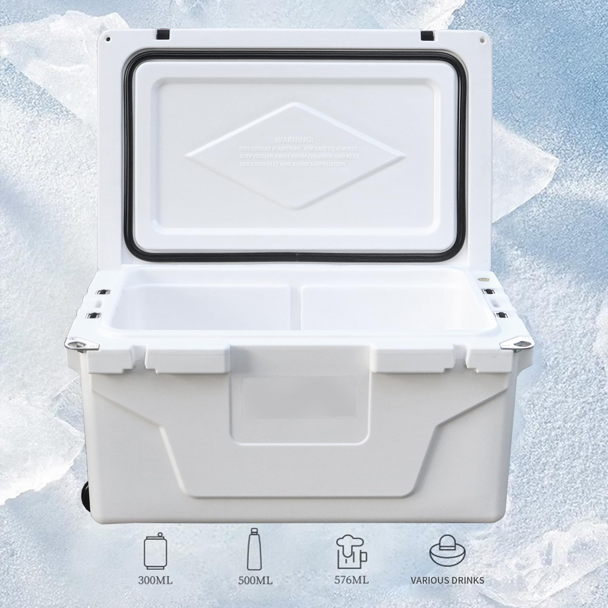 65QT Heavy Duty Outdoor Cooler with Wheels & Handle - Portable Ice Chest for Camping, Fishing, Beach, Picnics & Tailgating - Perfect for Road Trips, Backyard BBQs & Outdoor Adventures