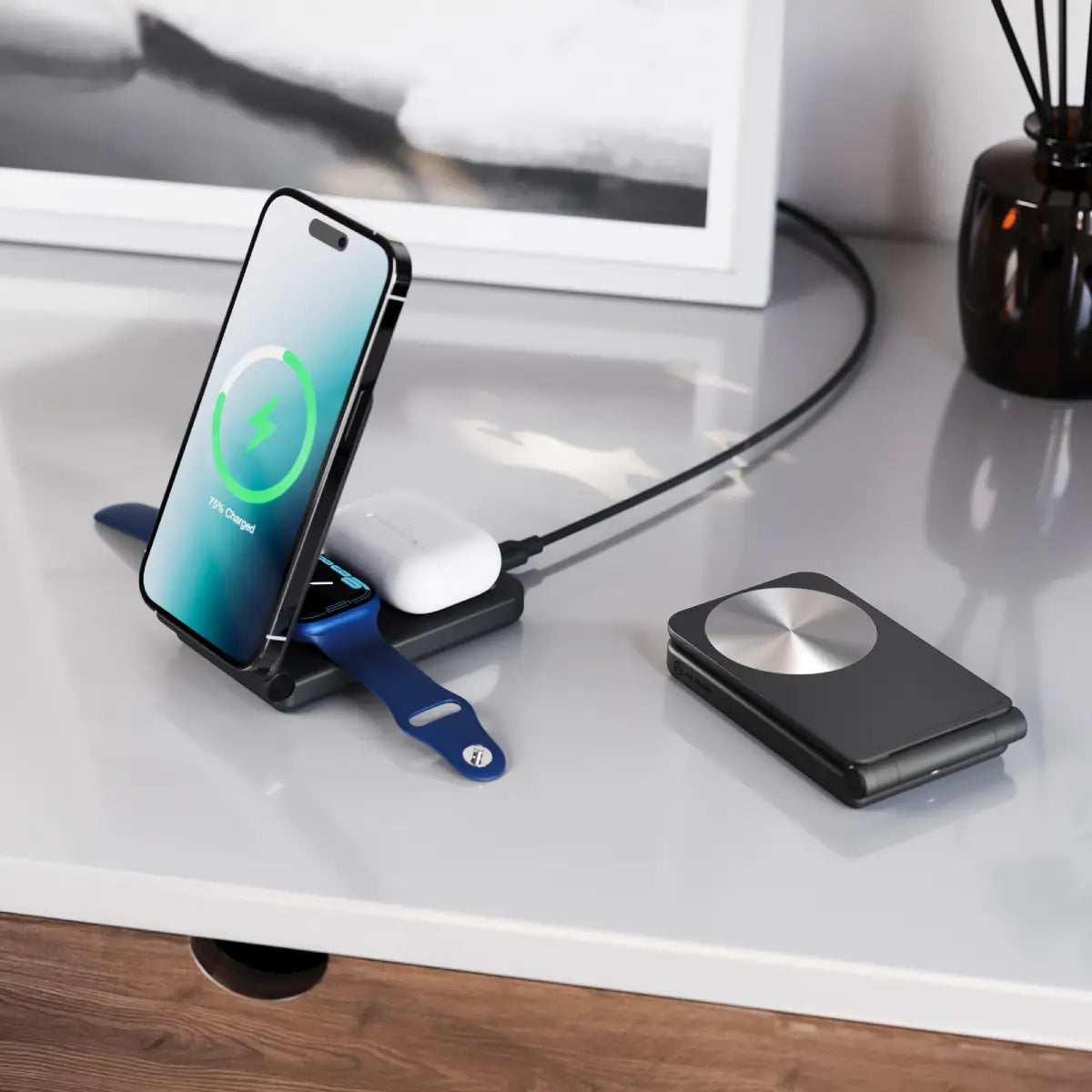 3-in-1 Wireless Charging Stand for iPhone, Android & AirPods - Fast Qi Charger for Phone, Earbuds & Watch | Perfect for Home, Office & Yoga Studio