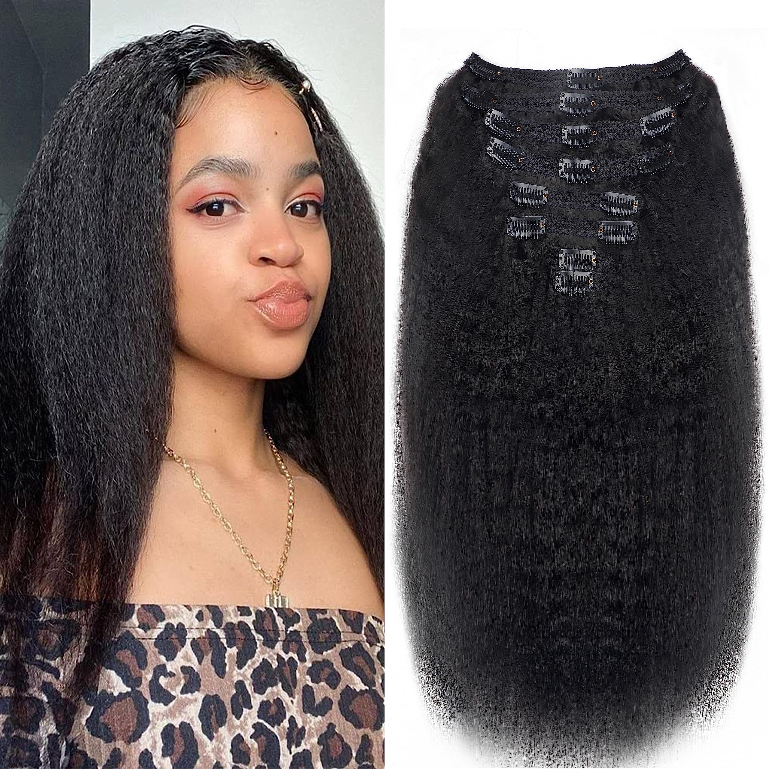 100% Unprocessed Brazilian Virgin Human Hair Clip-In Extensions – 8pcs Kinky Straight 14