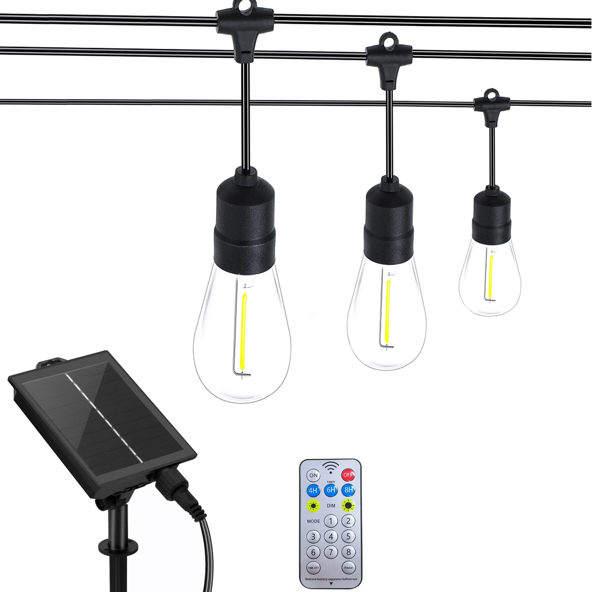 39FT Solar Powered Waterproof LED Outdoor String Lights with Remote Control - 10 Shatterproof Bulbs for Backyard, Garden, Patio, Pergola, Gazebo, Bistro, Bedroom & Party Decor | Perfect for Weddings, Camping & Outdoor Dining