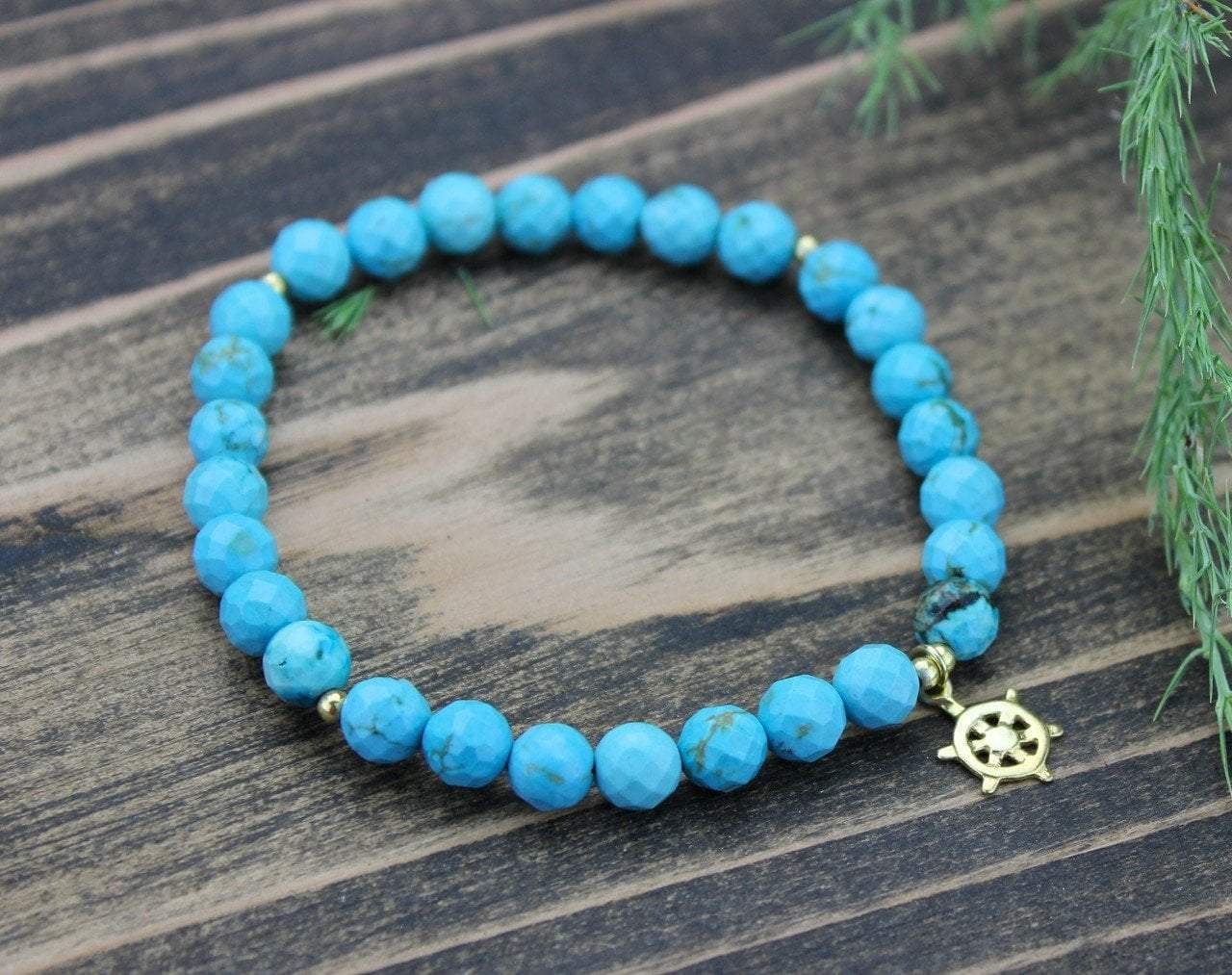 Faceted Turquoise Dharma Wheel Wrist Mala - Buddhist Meditation Beads for Yoga, Mindfulness & Spiritual Healing