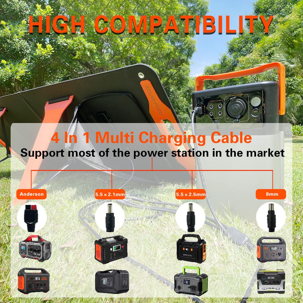100W Foldable Portable Solar Panel Charger with USB Output - High Efficiency Solar Cells for Power Stations, Generators, Phones & Tablets - Perfect for Outdoor Camping, RV Trips, Hiking & Emergency Power Backup