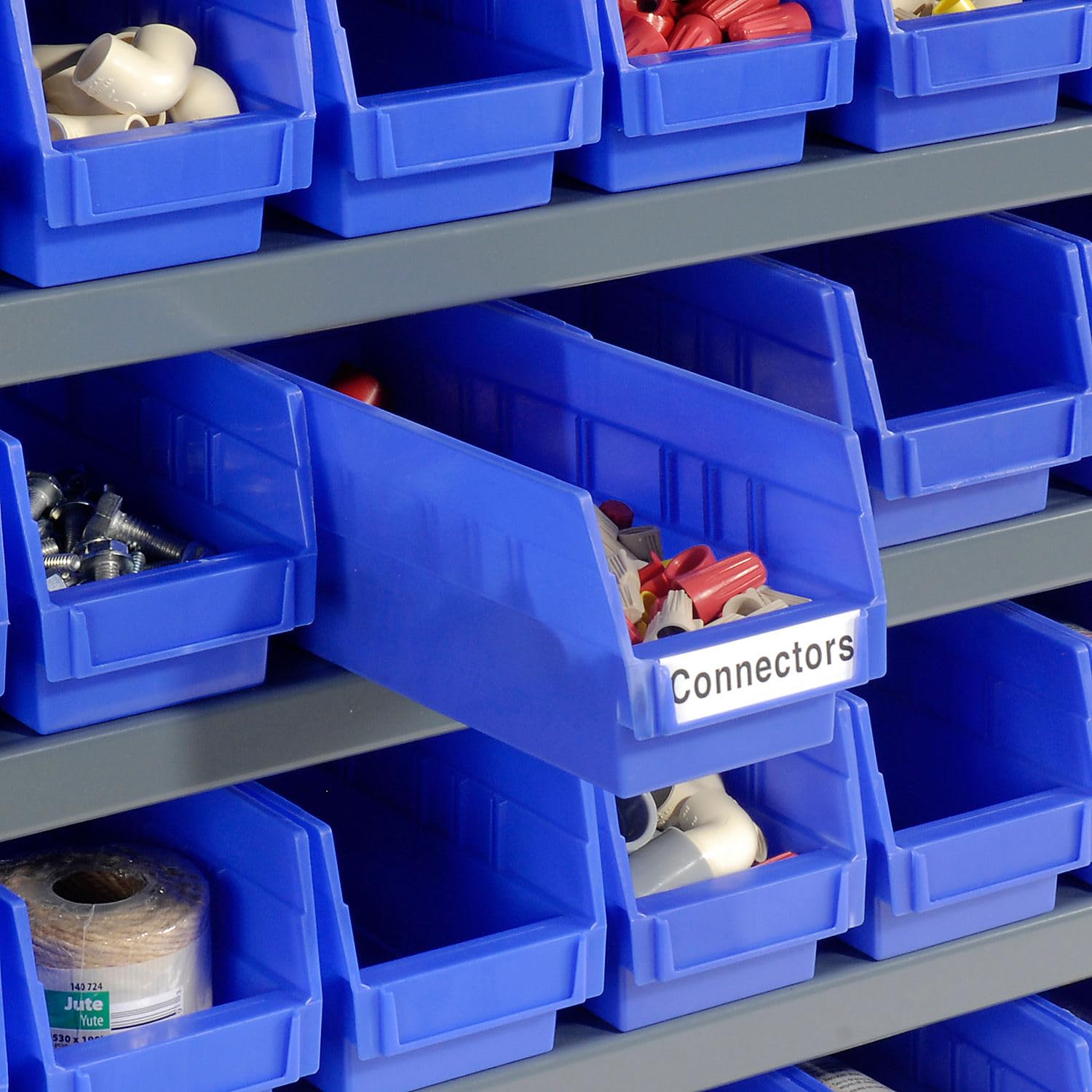 Global Industrial 7-Tier Steel Shelving Unit with 48 Plastic Storage Bins (4