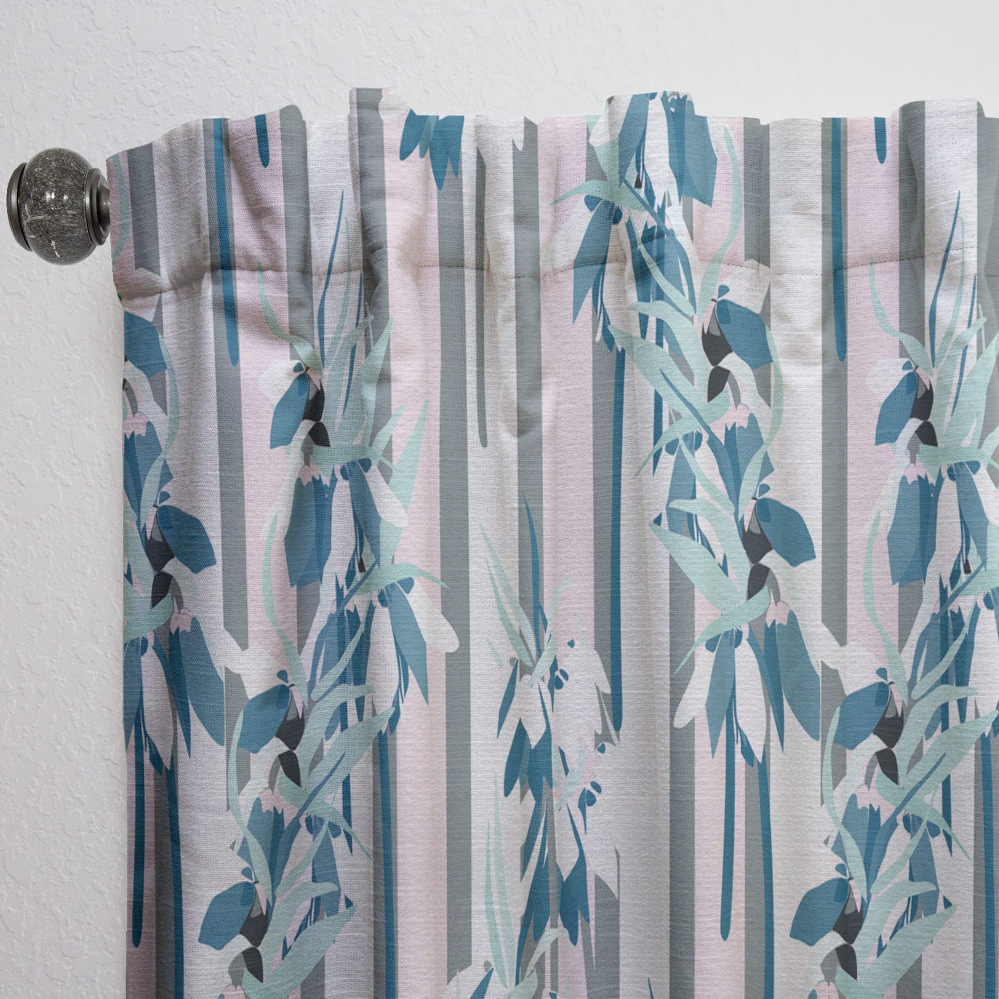 DesignQ Retro Hand-Drawn Lilies Thermal Insulated Curtains - Single Panel 52x120 Inches - Elegant Window Drapes for Bedroom & Living Room | Perfect for Home Decor, Privacy & Temperature Control