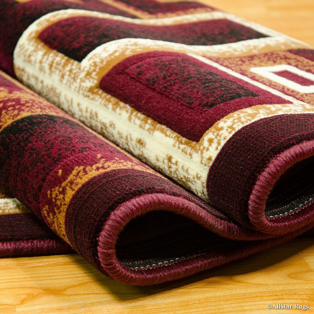 Allstar 8x10 Modern Burgundy & Mocha Machine-Woven Geometric Area Rug - Ivory & Espresso Contemporary Design (7'9