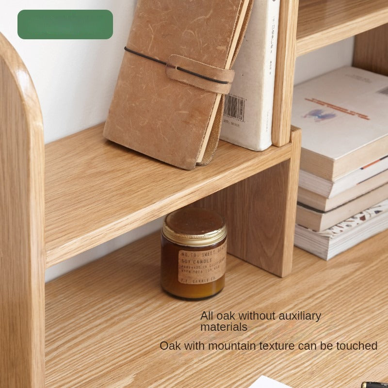 Oak Solid Wood Small Bookcase - Simple Study & Telescopic Organizing Shelf - Nordic Style Home Office & Living Room Storage Solution