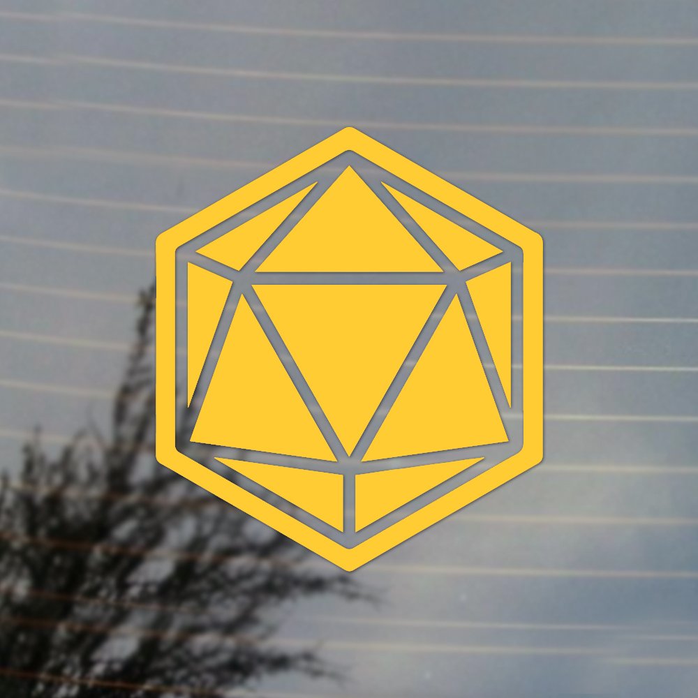20 Sided Dice Vinyl Decal for Cosplay, D&D, MTG & Tabletop Gaming - Sunflower Yellow - Perfect for Laptops, Water Bottles & Gaming Accessories