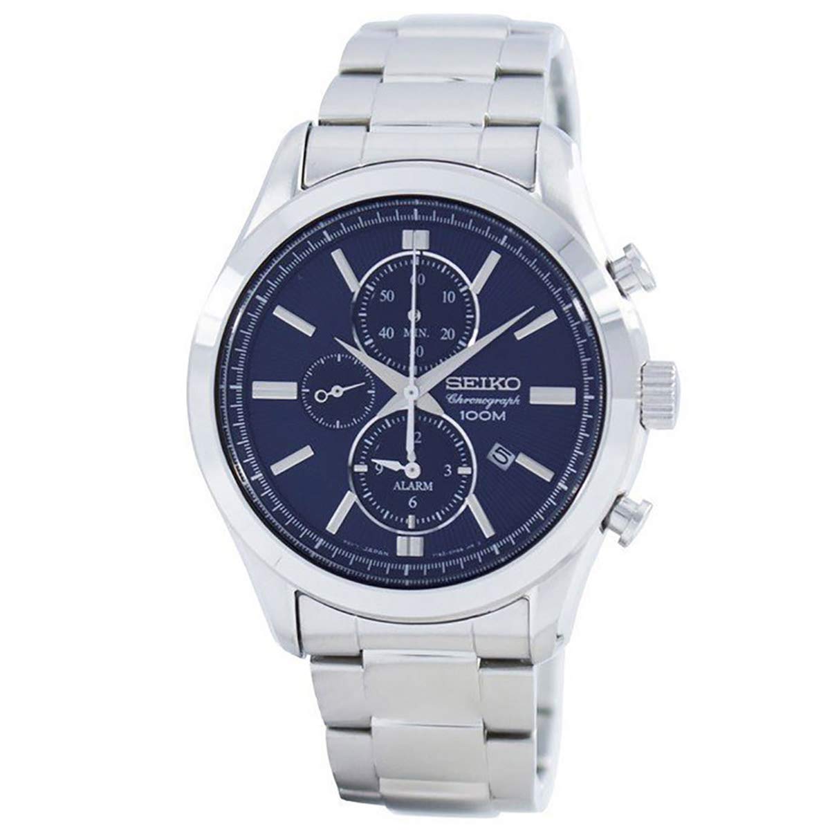 Seiko SNAF65P1 Stainless Steel Men's Alarm Chronograph Watch - Water Resistant Quartz Watch for Business, Sports & Formal Occasions