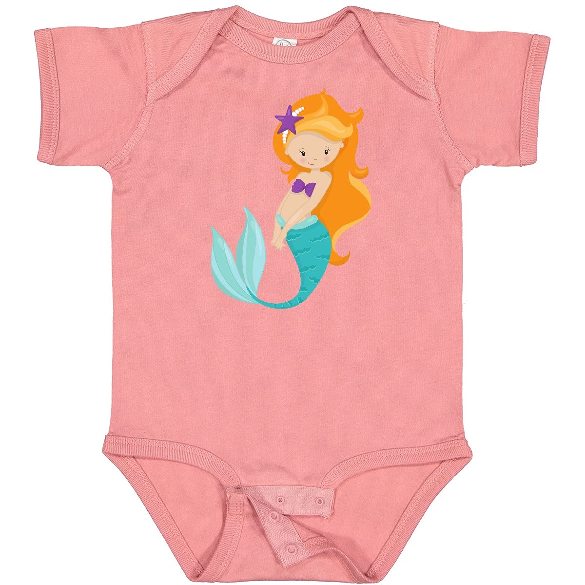 Inktastic Cute Mermaid Baby Bodysuit - Little Mermaid Design with Orange Hair & Stars | Perfect for Newborns, Infants & Baby Showers