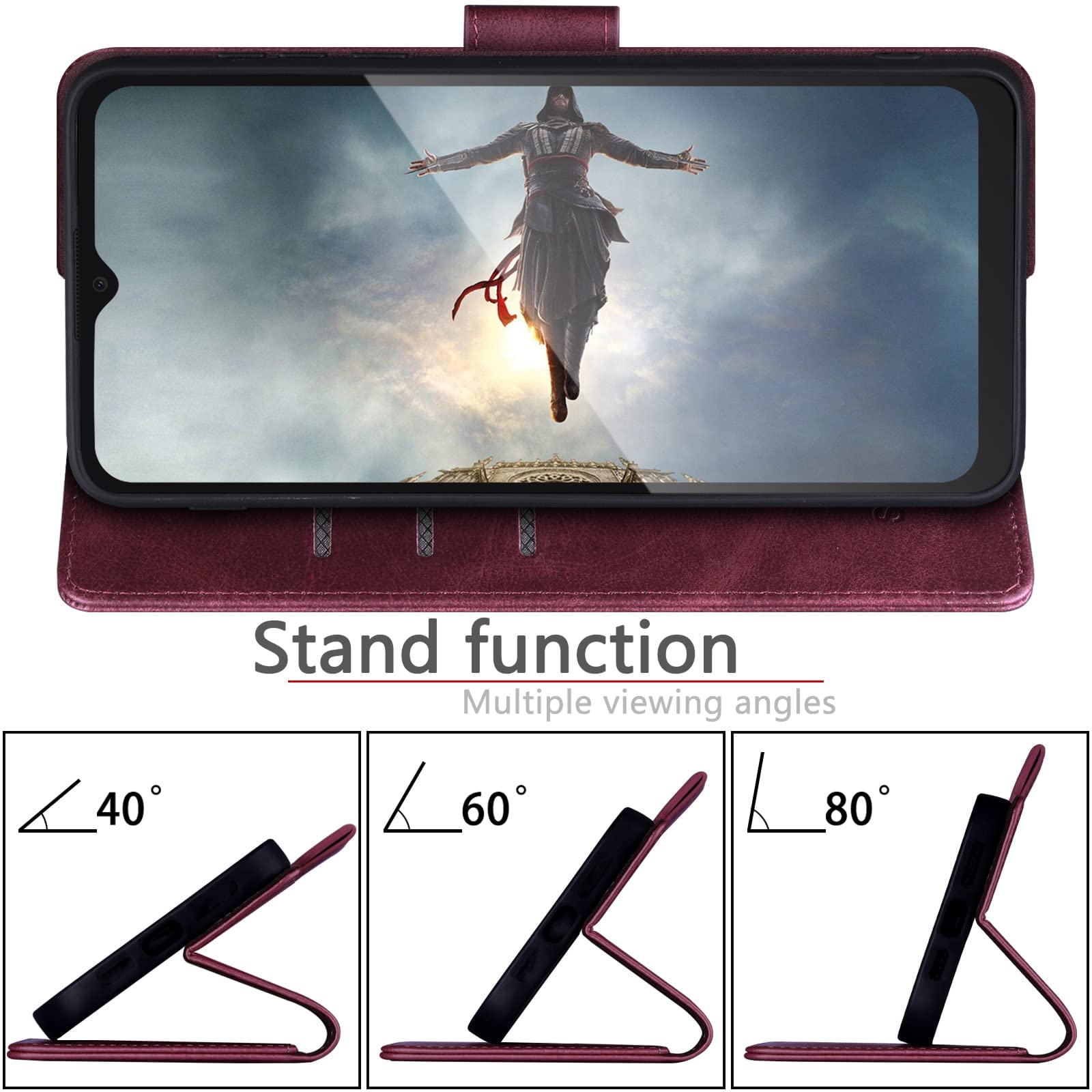 SUANPOT Samsung Galaxy A15 5G Wallet Case with RFID Blocking & Credit Card Holder - Flip PU Leather Protective Cover for Women & Men (Wine Red) - Perfect for Daily Commute, Travel & Business Use